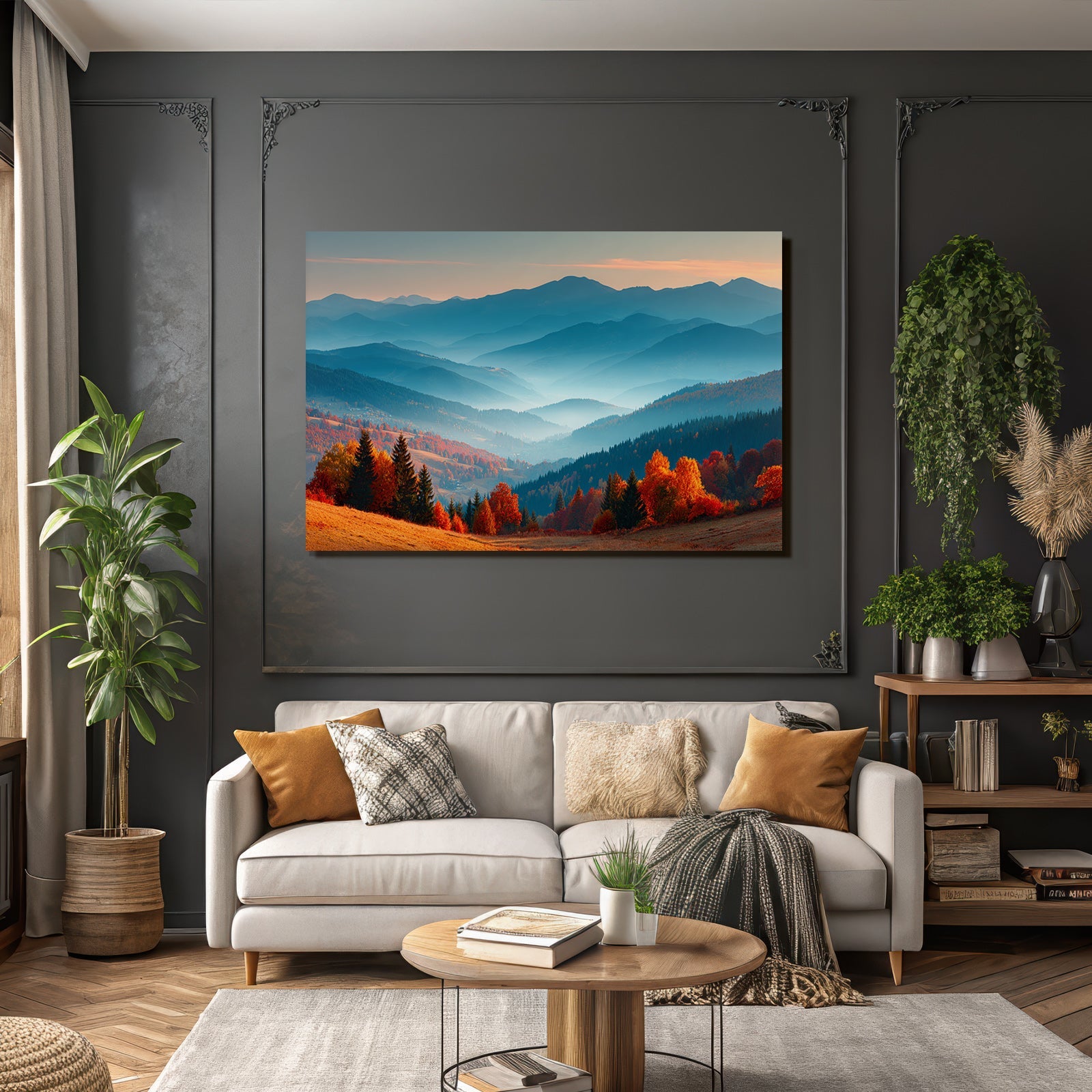 Landschaft Mit Hügel Und Bergen Rot Und Orange Folien