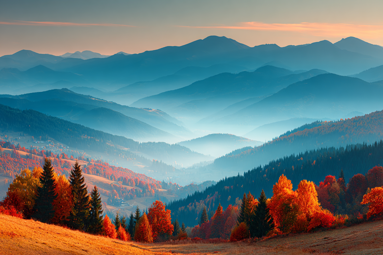 Landschaft Mit Hügel Und Bergen Rot Und Orange Folien | Herbst | Jahreszeiten