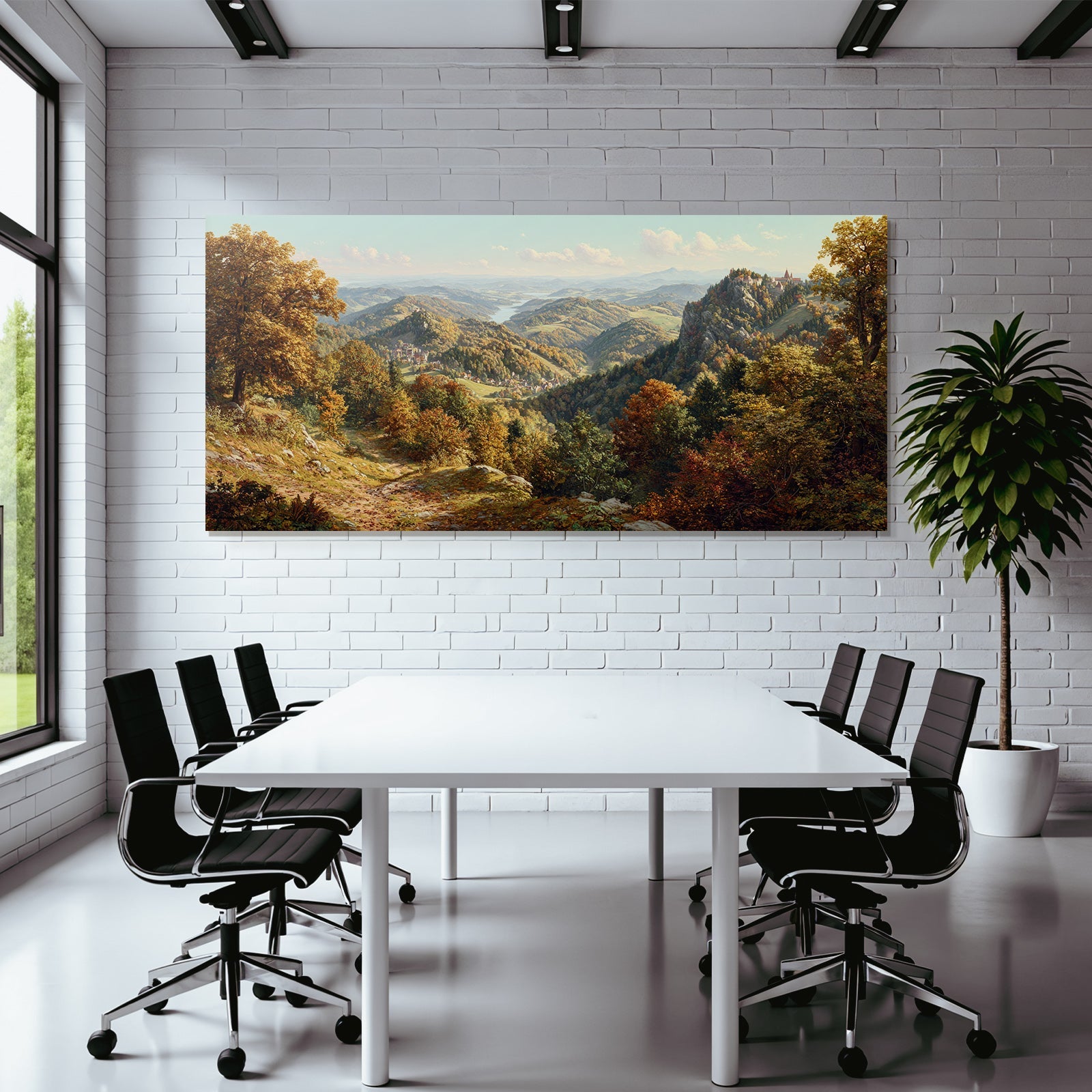 Landschaft Mit Hügeln Und Dorf Mit Schloss