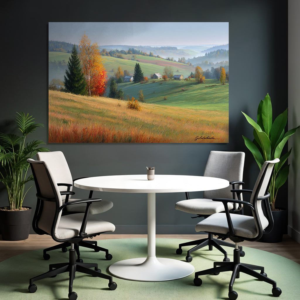 Landschaft Mit Hügeln Und Häusern