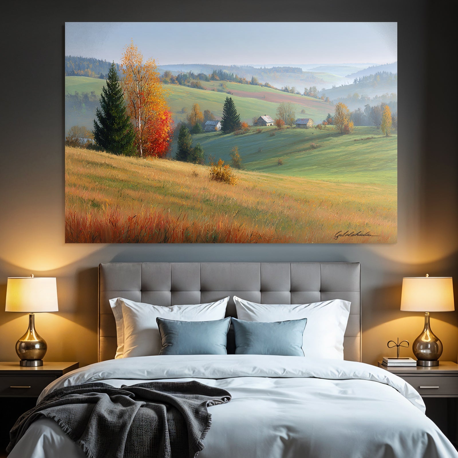 Landschaft Mit Hügeln Und Häusern