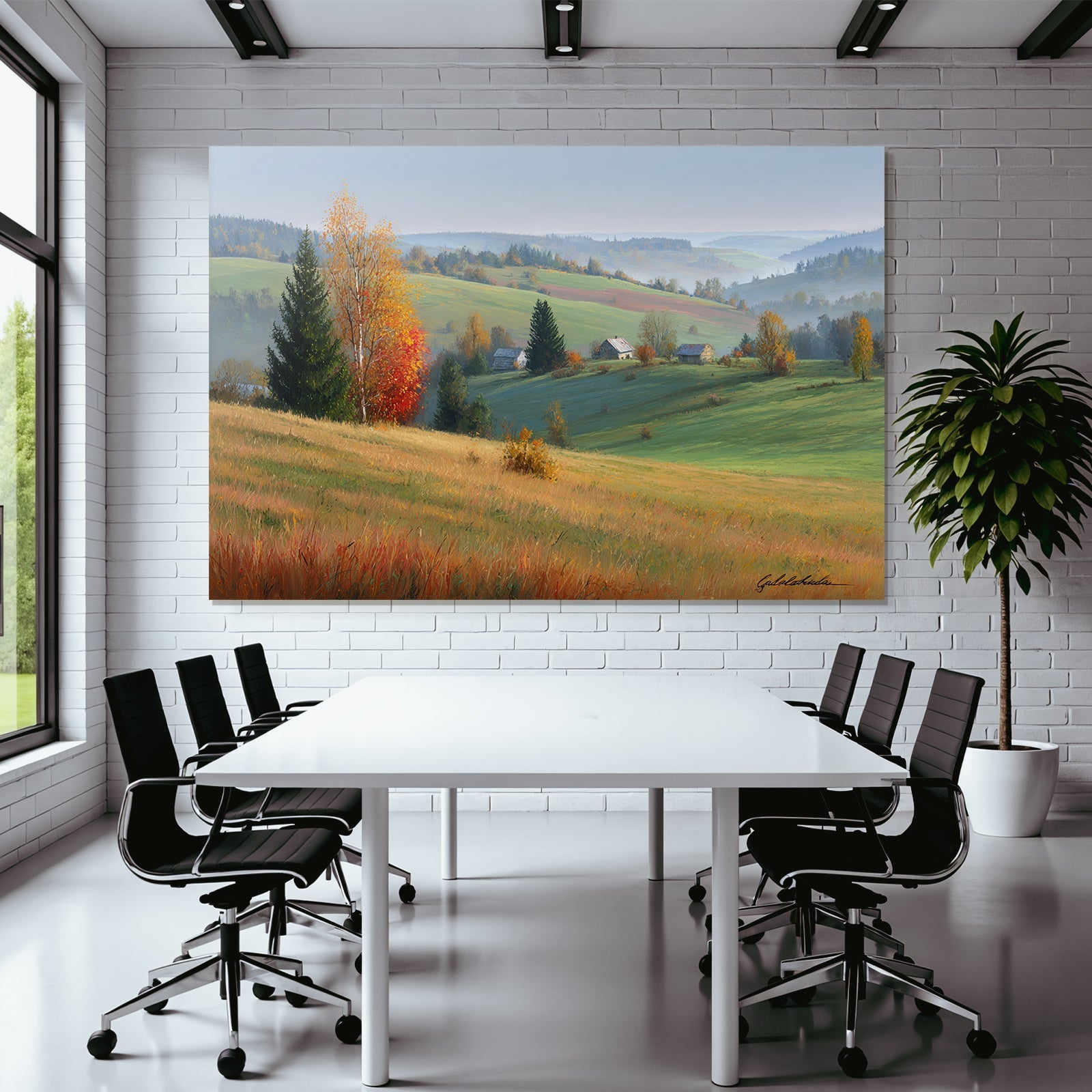 Landschaft Mit Hügeln Und Häusern