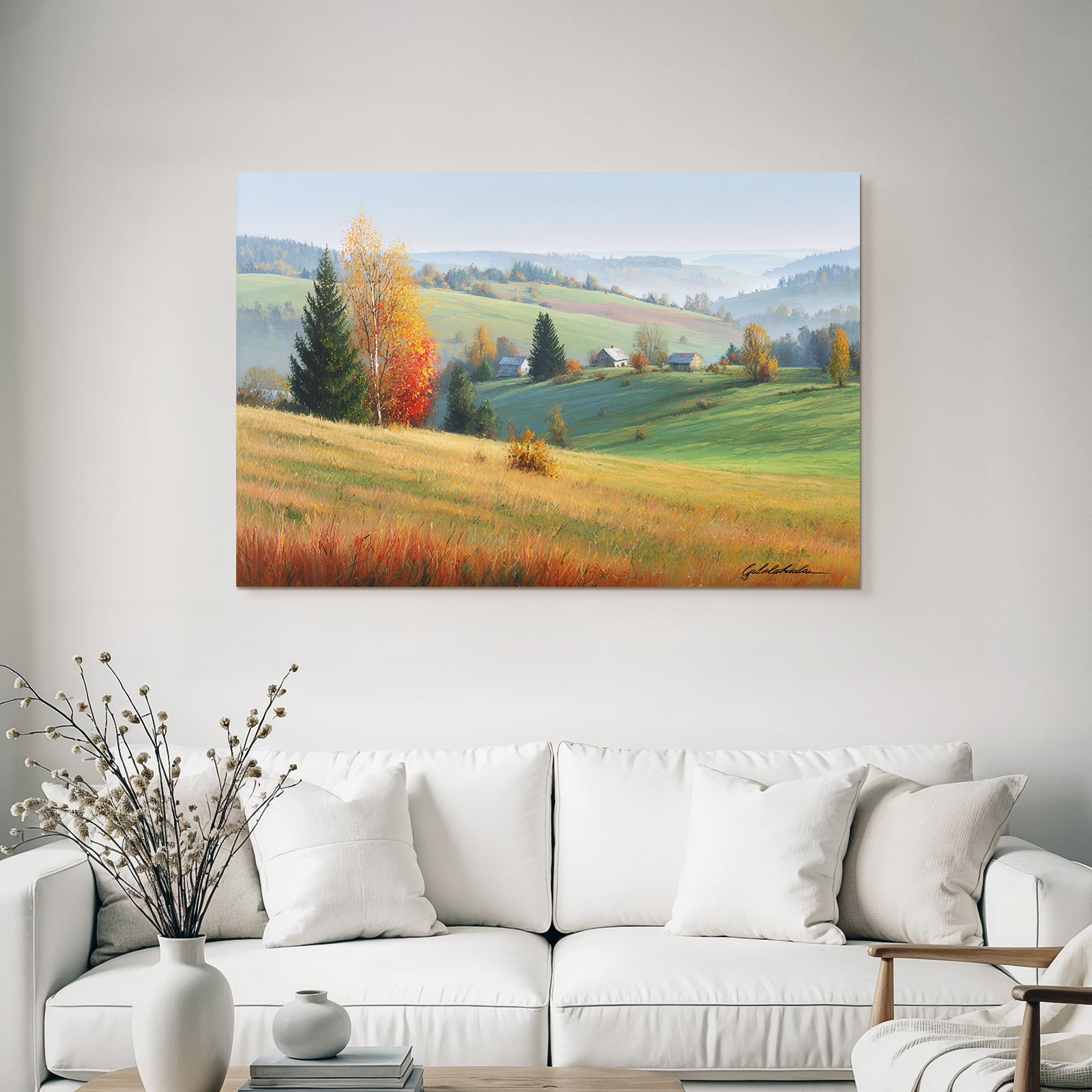 Landschaft Mit Hügeln Und Häusern