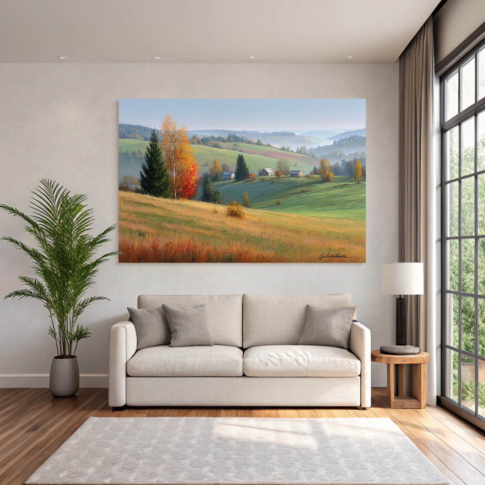 Landschaft Mit Hügeln Und Häusern