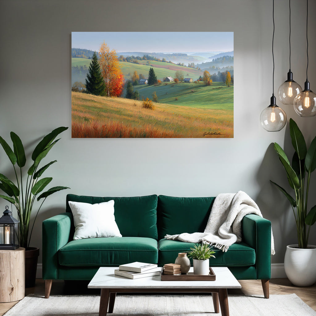 Landschaft Mit Hügeln Und Häusern