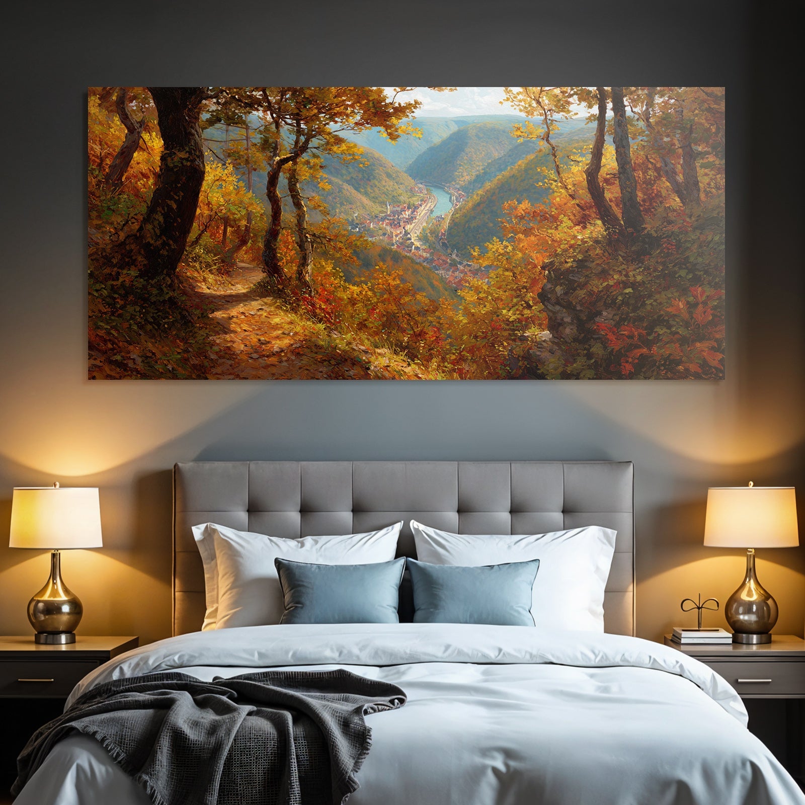 Landschaft Mit Lebhaften Folien Und Einem River Im Tal