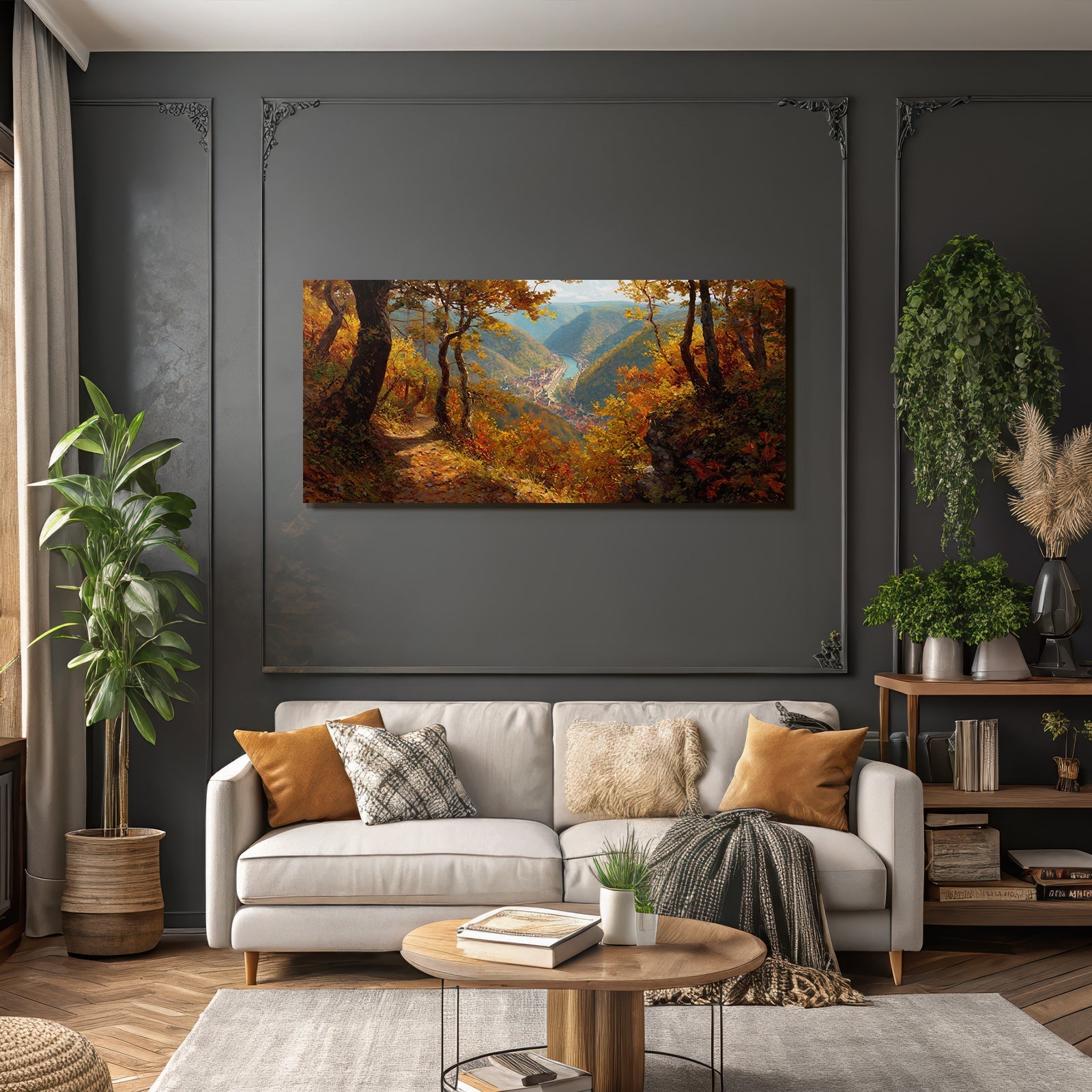 Landschaft Mit Lebhaften Folien Und Einem River Im Tal