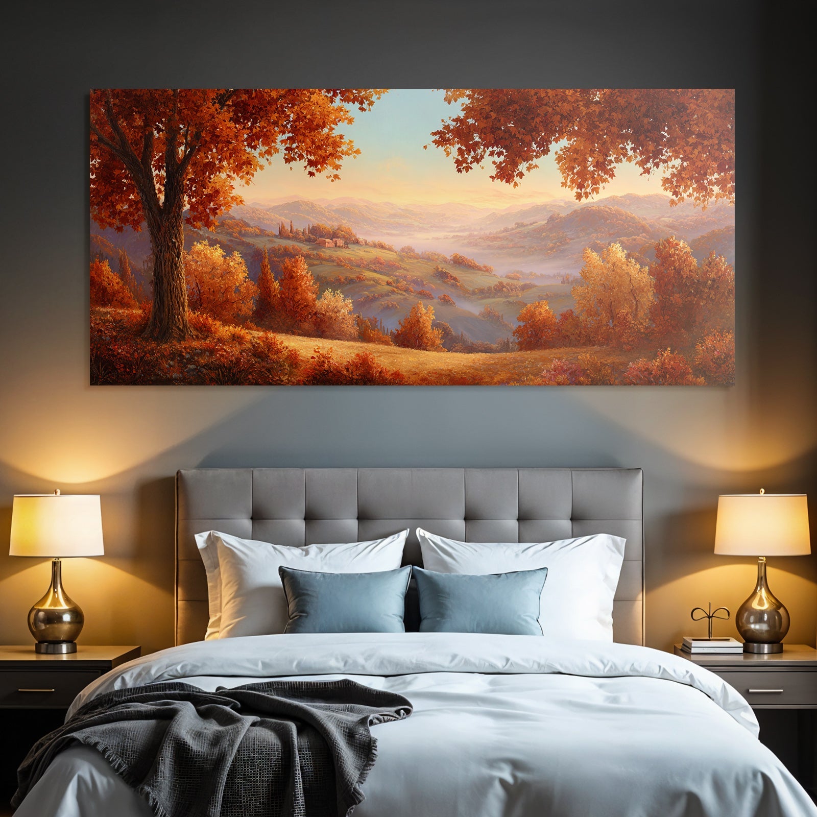 Landschaft Mit Orange Gelben Blättern Und Rollenden Hügeln