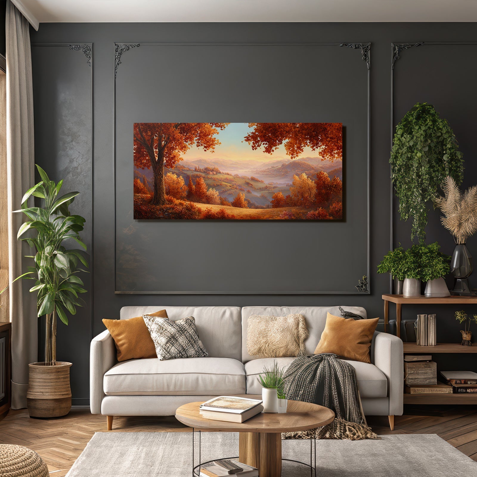 Landschaft Mit Orange Gelben Blättern Und Rollenden Hügeln