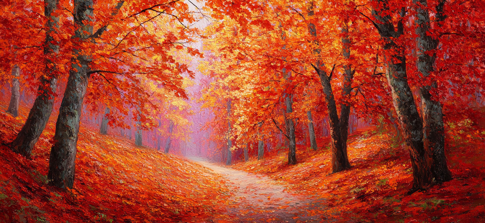 Landschaft Mit Rot Und Orange Belaubten Bäumen Und Nebel | Herbst | Jahreszeiten