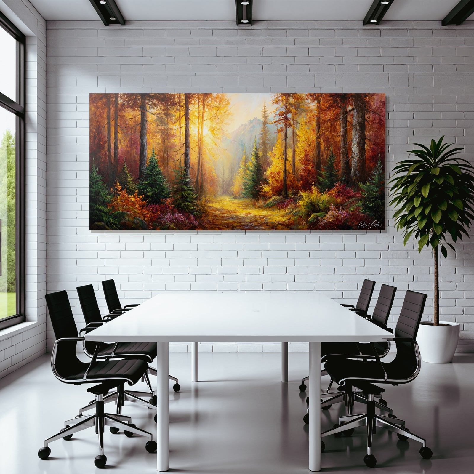 Landschaft Mit Vibrantem Laub Und Baumweg