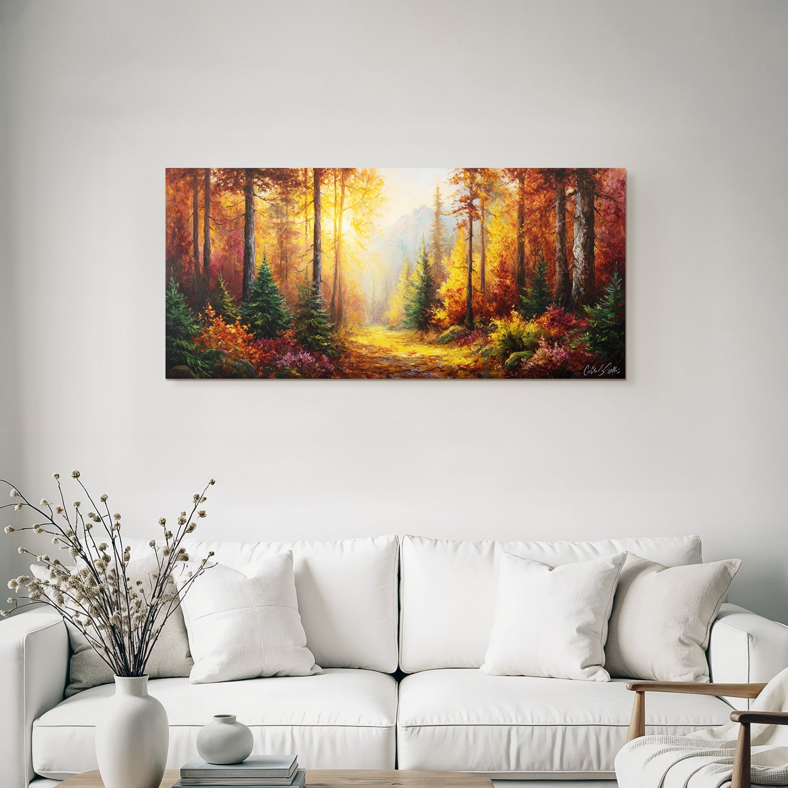 Landschaft Mit Vibrantem Laub Und Baumweg