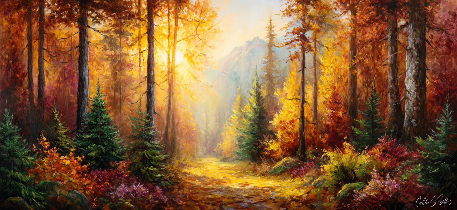 Landschaft Mit Vibrantem Laub Und Baumweg | Herbst | Jahreszeiten