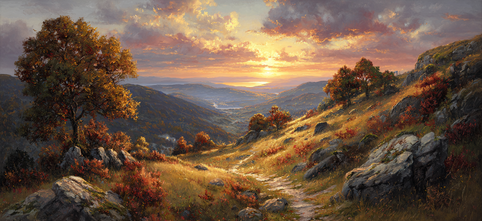 Landschaft Wege Durch Bunte Bäume Im Sonnenuntergang | Herbst | Jahreszeiten
