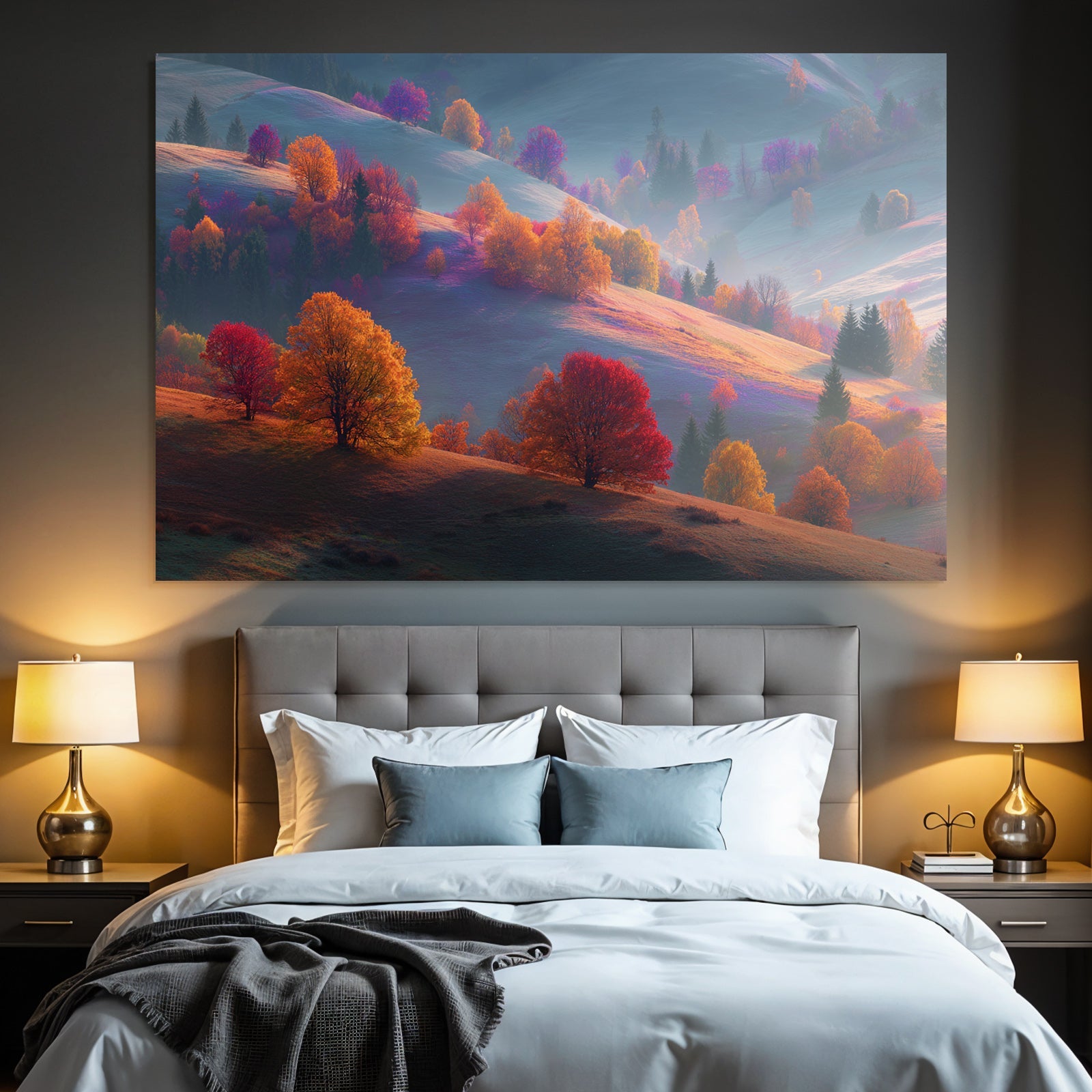 Liche Landschaft Mit Bunten Bäumen Und Hügeln