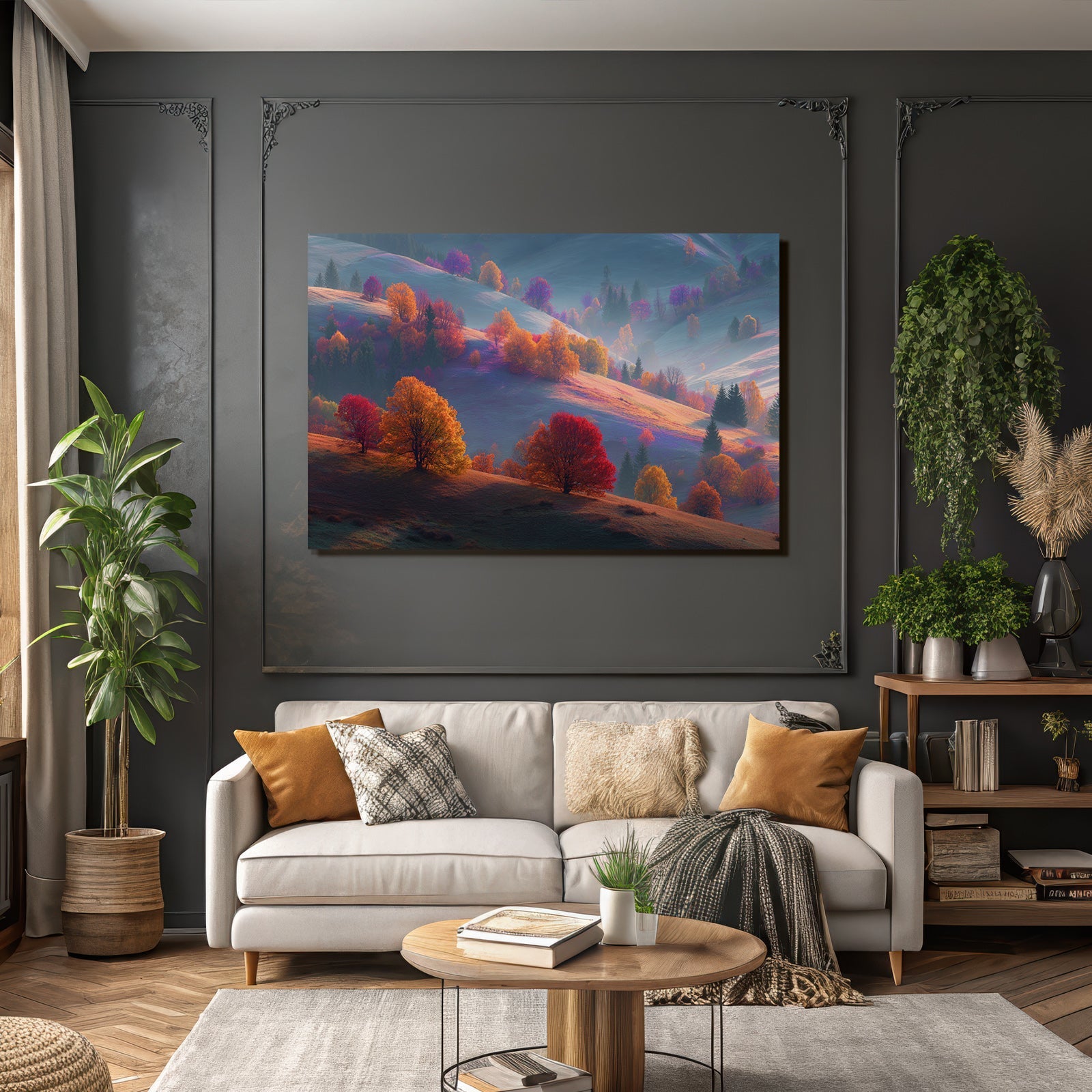 Liche Landschaft Mit Bunten Bäumen Und Hügeln