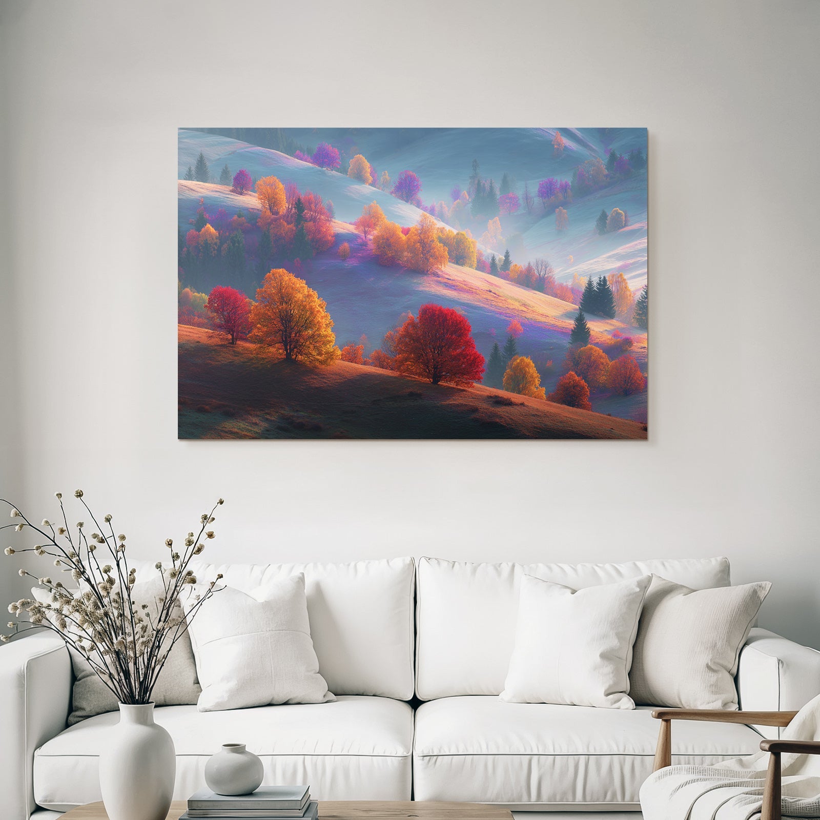 Liche Landschaft Mit Bunten Bäumen Und Hügeln