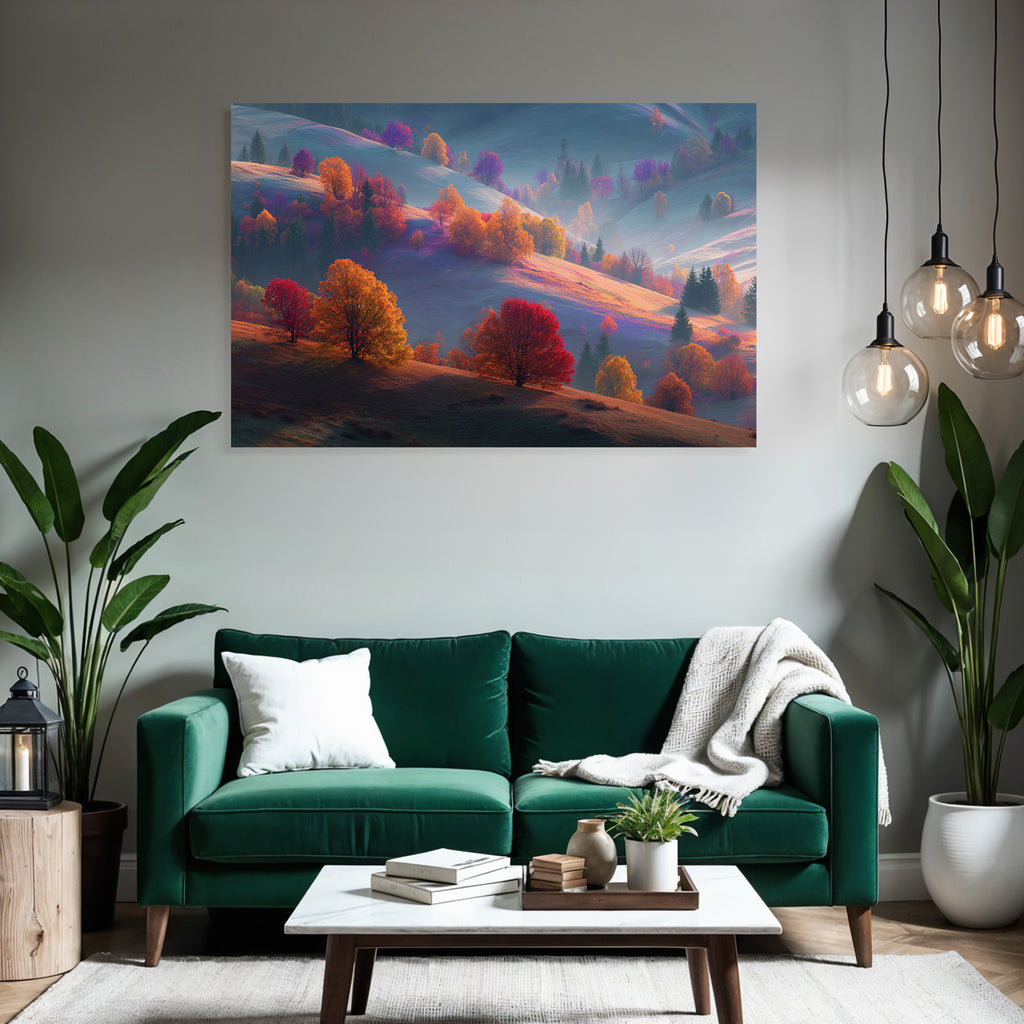 Liche Landschaft Mit Bunten Bäumen Und Hügeln
