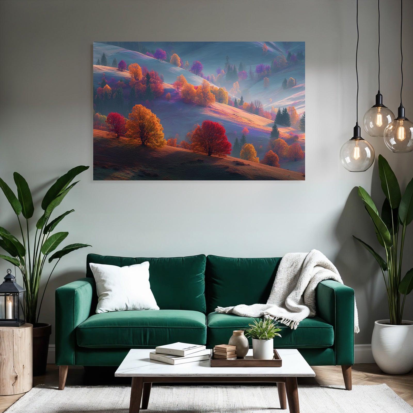 Liche Landschaft Mit Bunten Bäumen Und Hügeln