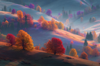 Liche Landschaft Mit Bunten Bäumen Und Hügeln | Herbst | Jahreszeiten