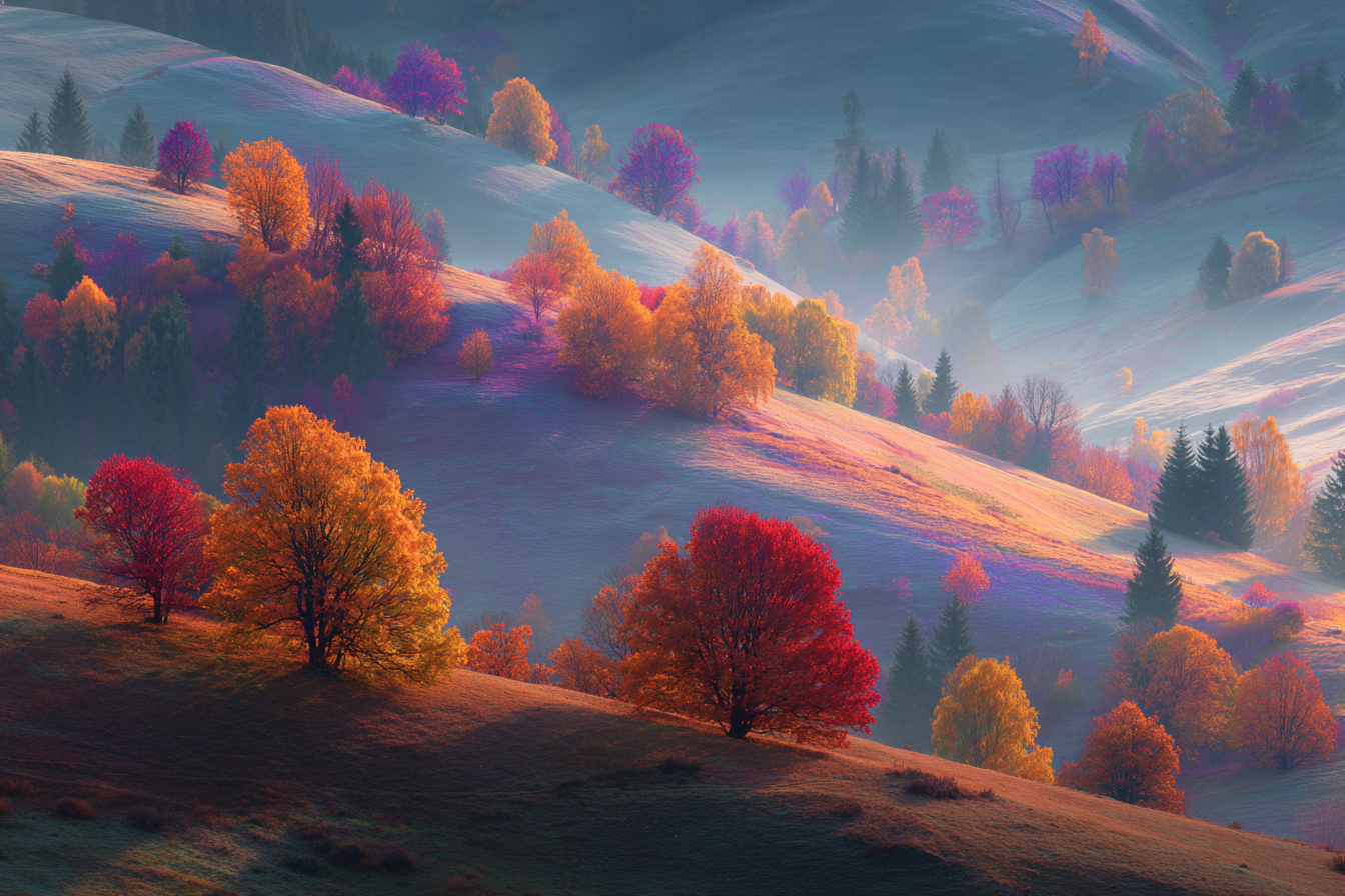 Liche Landschaft Mit Bunten Bäumen Und Hügeln | Herbst | Jahreszeiten