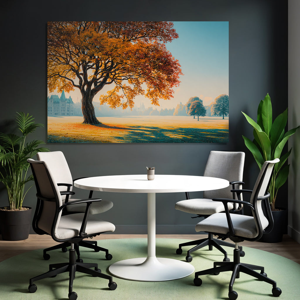 Liche Landschaft Mit Grossem Baum Und Historischem Gebäude