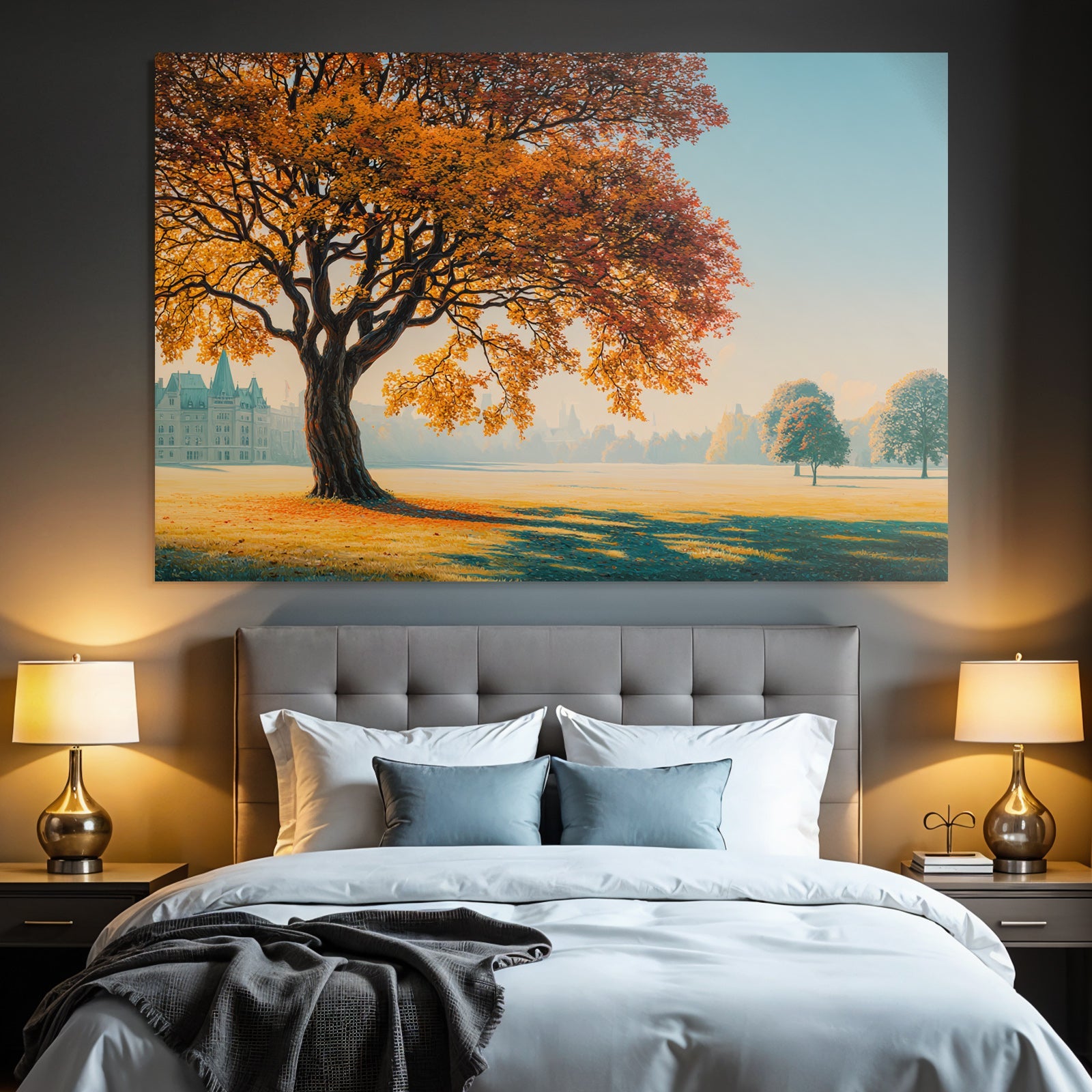 Liche Landschaft Mit Grossem Baum Und Historischem Gebäude