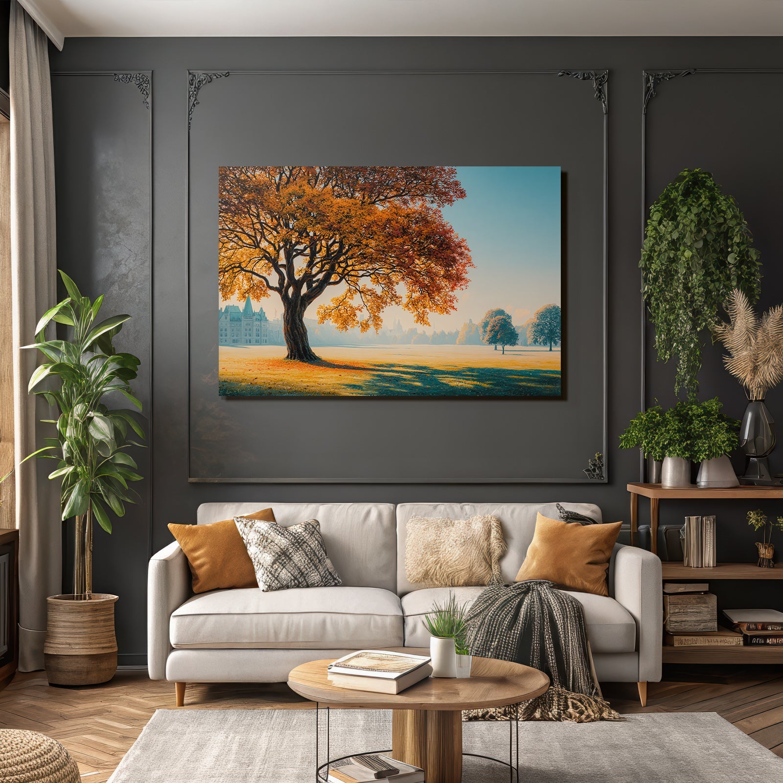 Liche Landschaft Mit Grossem Baum Und Historischem Gebäude
