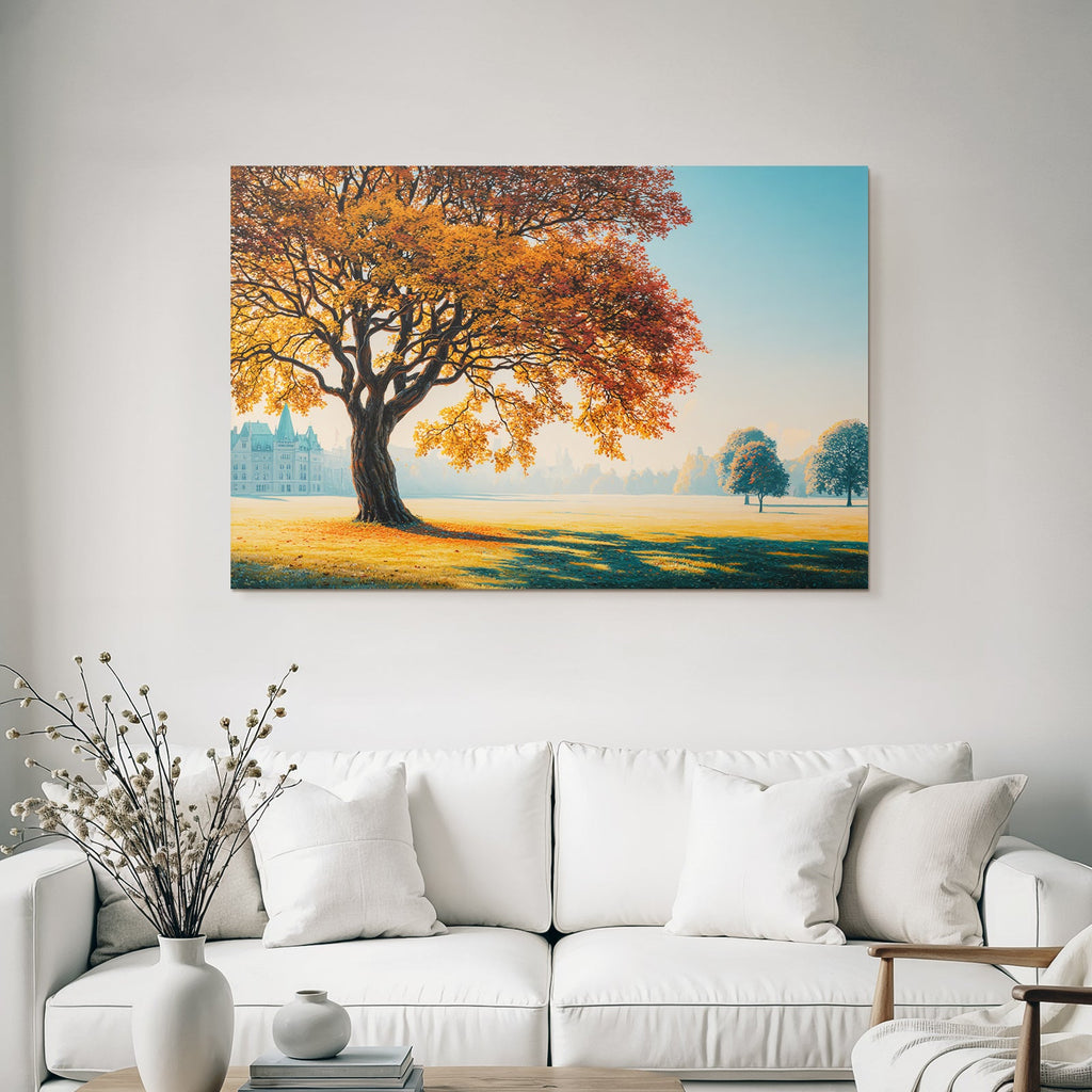 Liche Landschaft Mit Grossem Baum Und Historischem Gebäude