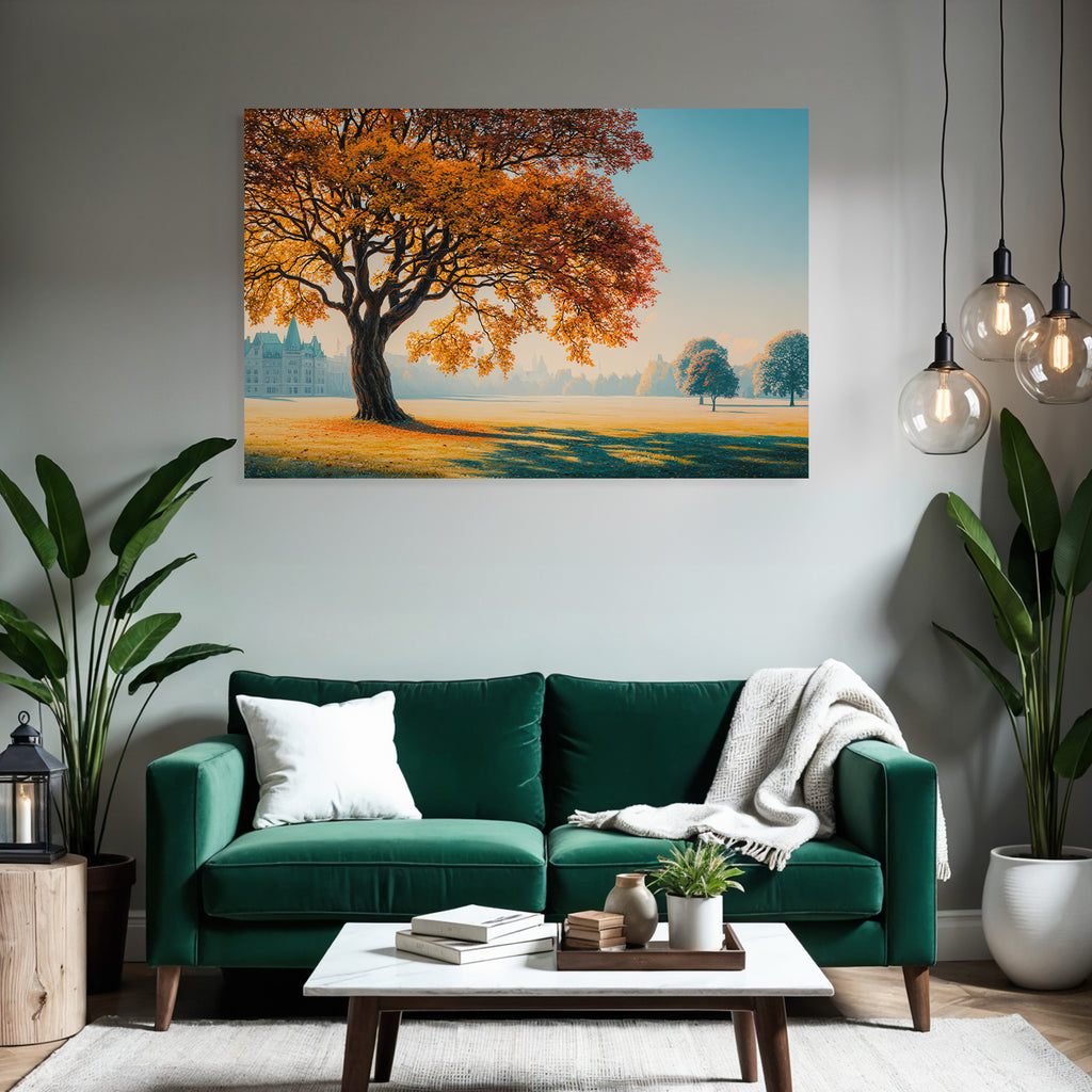 Liche Landschaft Mit Grossem Baum Und Historischem Gebäude