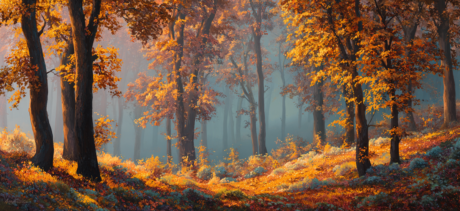 Licher Wald Mit Bunten Laub Und Mist | Herbst | Jahreszeiten