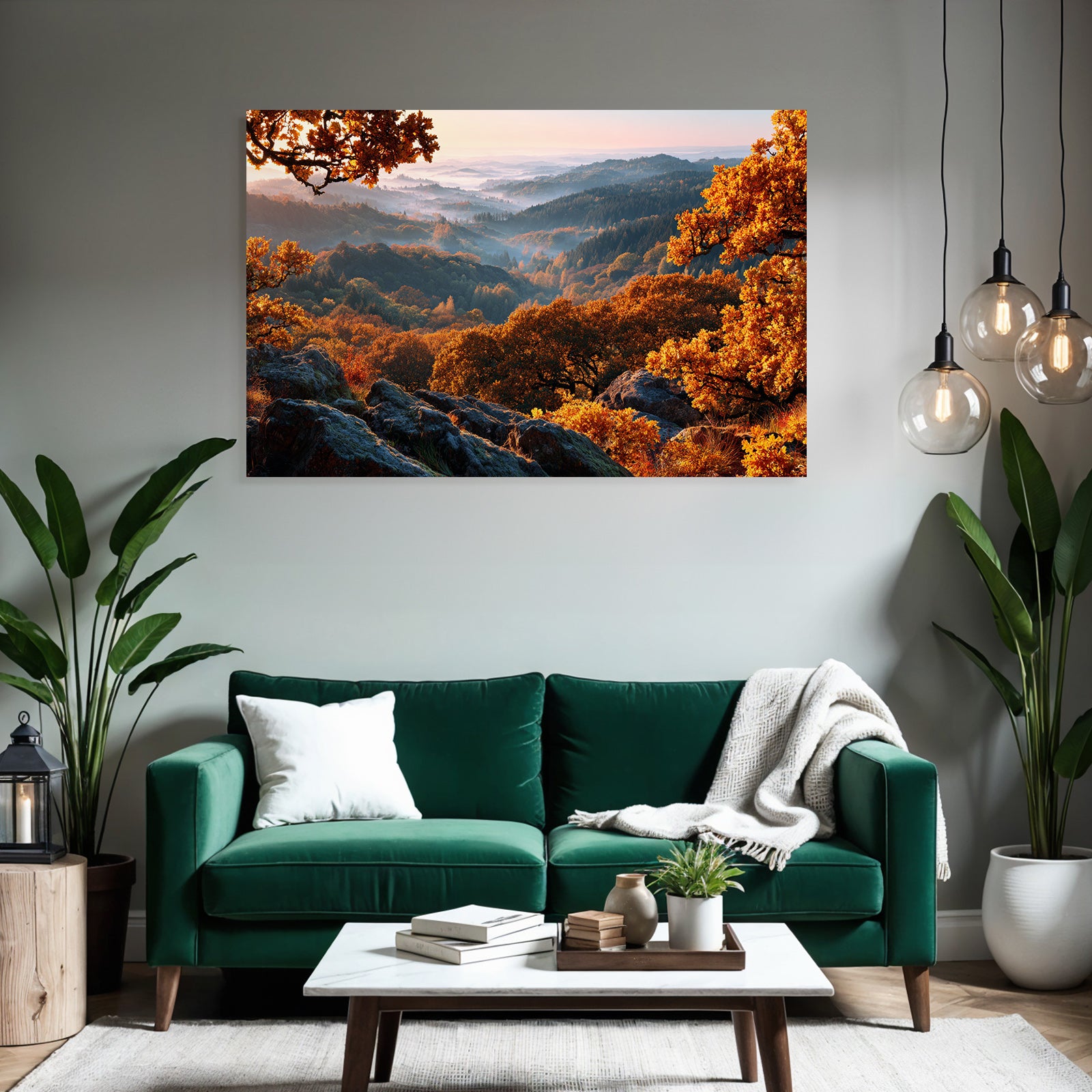 Licher Wald Mit Orangenem Laub Bei Horizontale Nebeligem Himmel