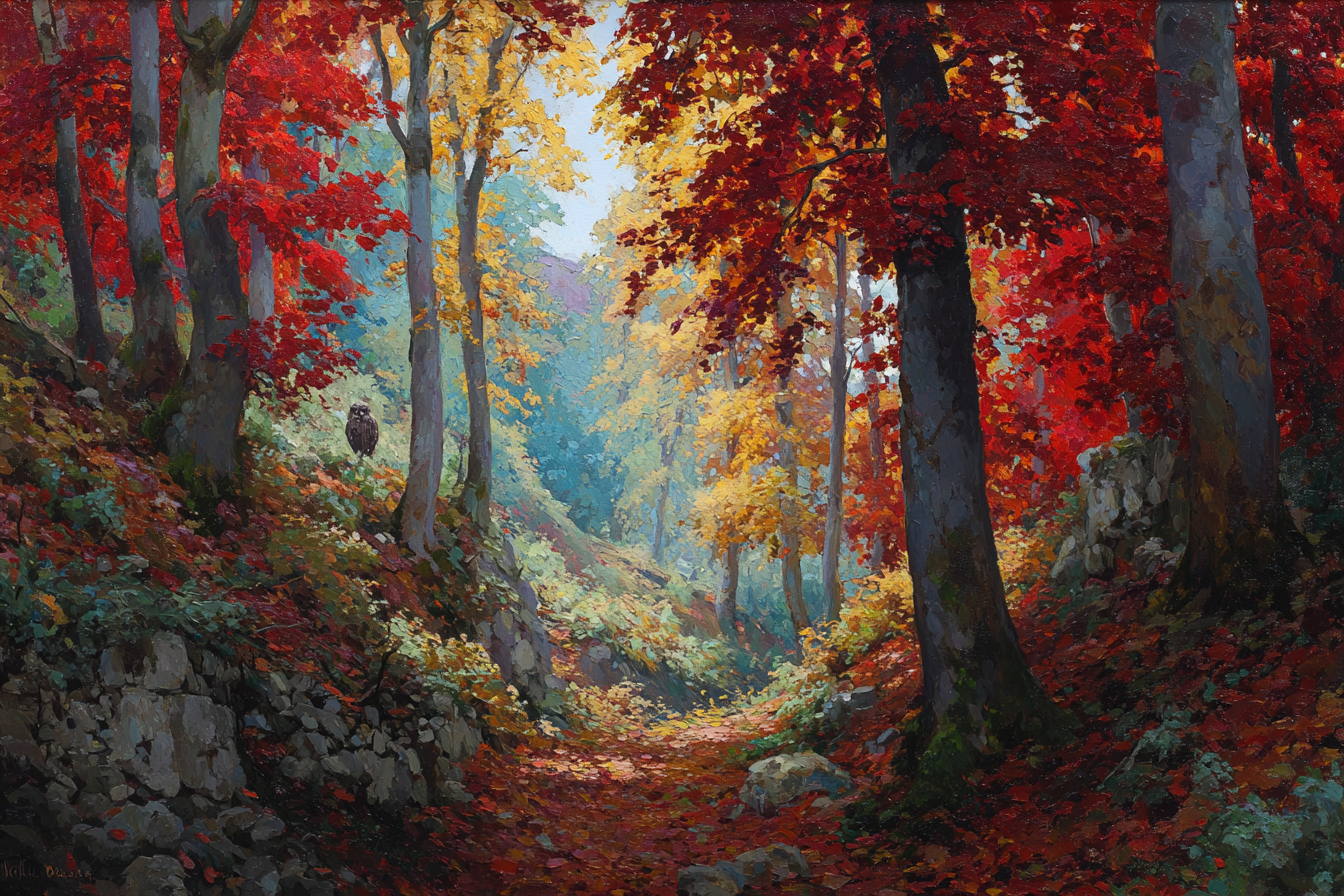 Licher Waldweg Mit Bunten Blättern Und Steinigen Pfaden | Herbst | Jahreszeiten
