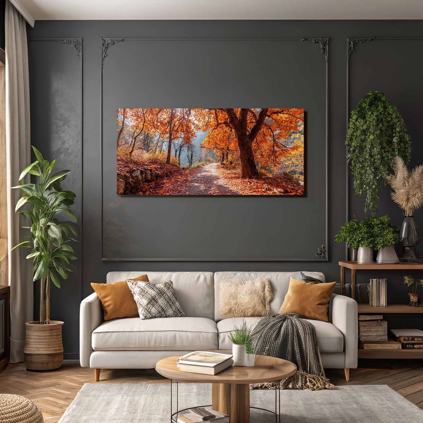 Licher Weg Durch Den Wald Mit Orangen Blättern