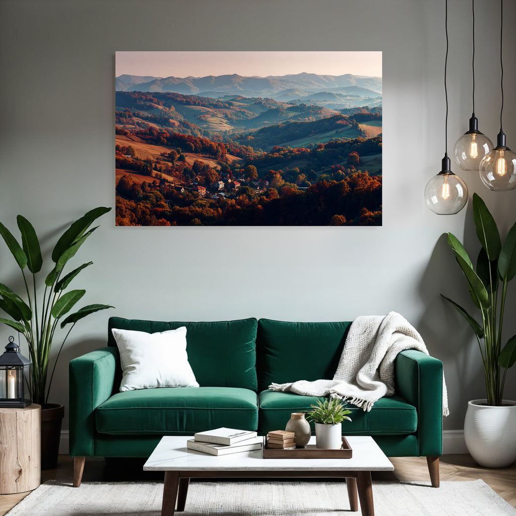 Malerische Landschaft Mit Farben Und Dorf In Hügeln