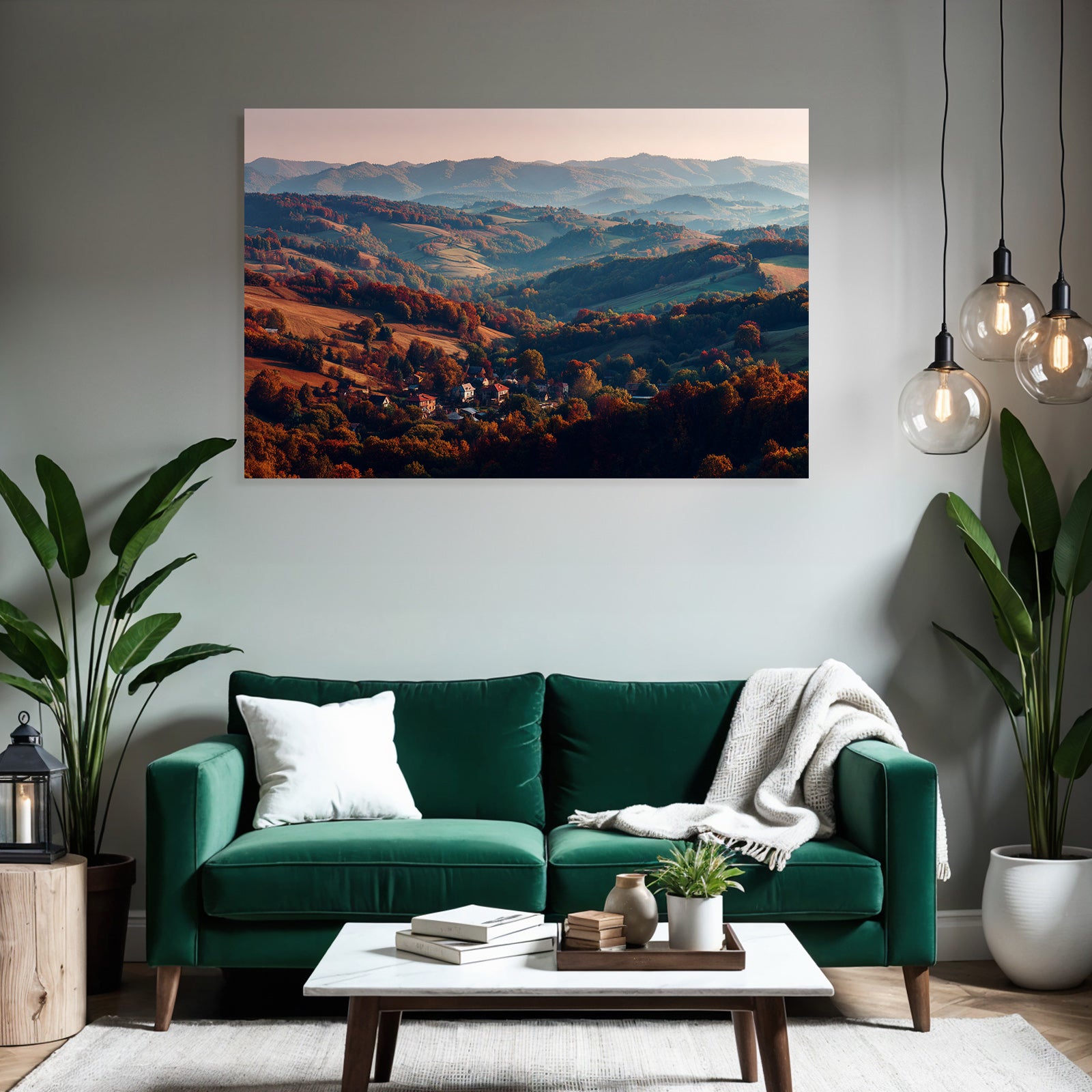 Malerische Landschaft Mit Farben Und Dorf In Hügeln