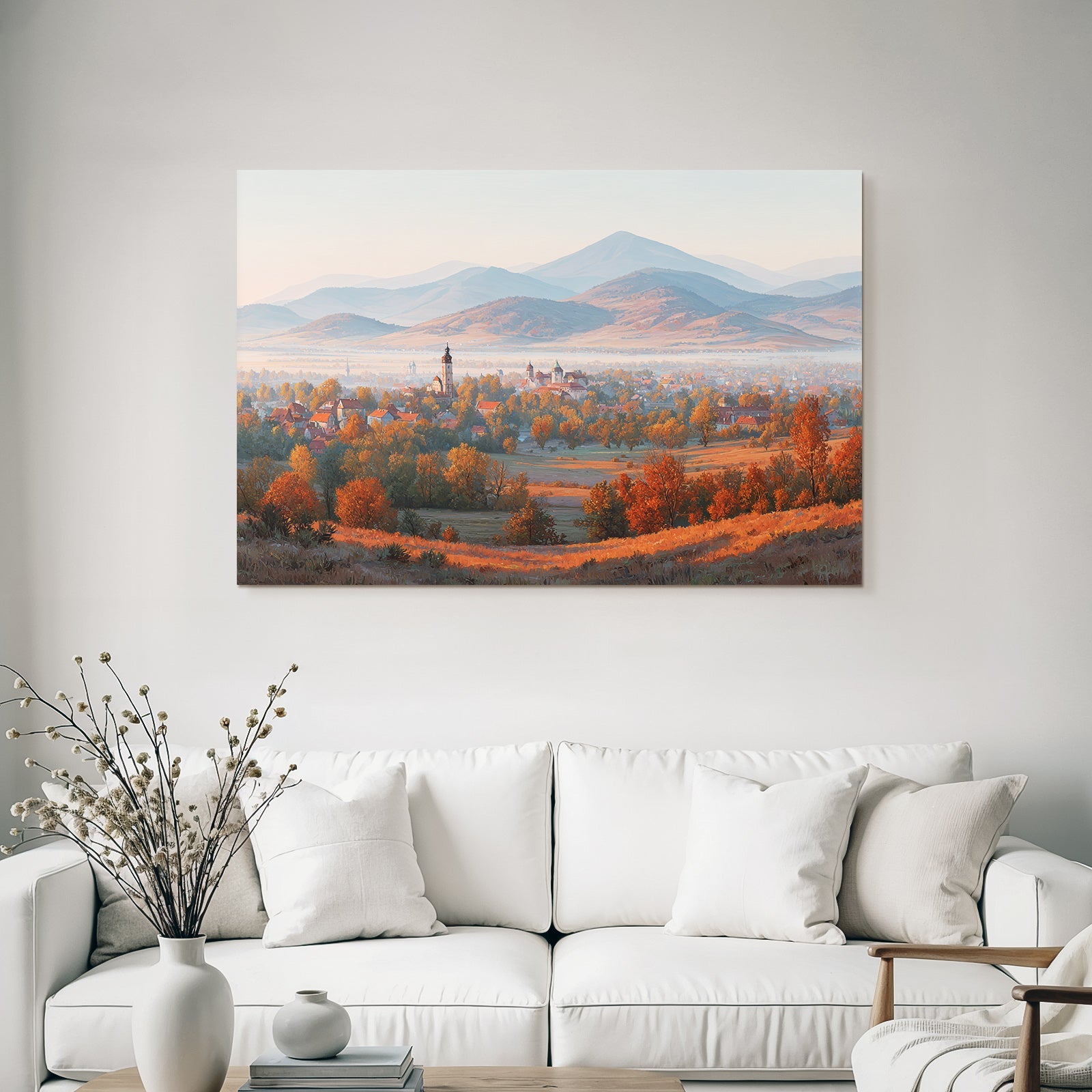 Ruhige Landschaft Dorf Vor Berg Szenen Dawn Dusk