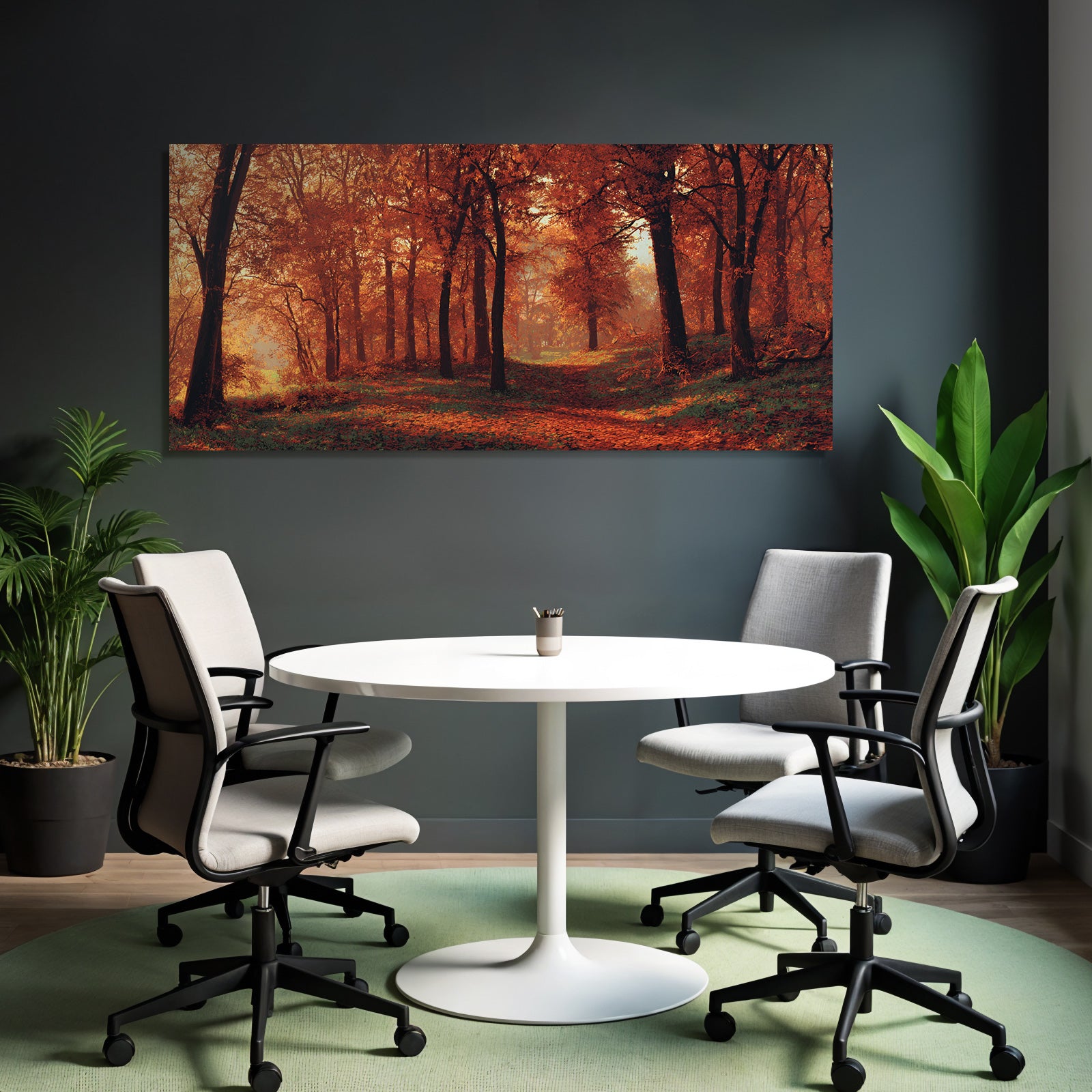 Ruhiger Wald Im Mit Orangen Roten Höhenblättern Optik Natur