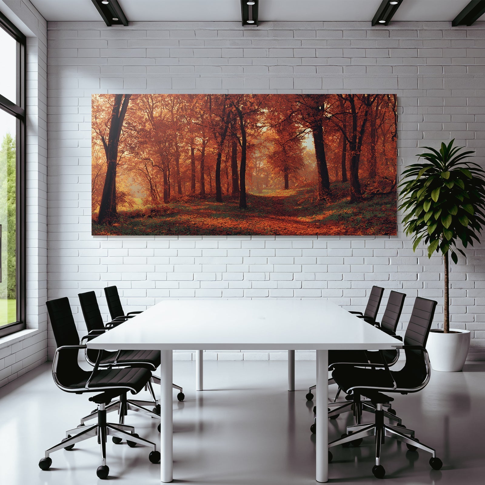 Ruhiger Wald Im Mit Orangen Roten Höhenblättern Optik Natur