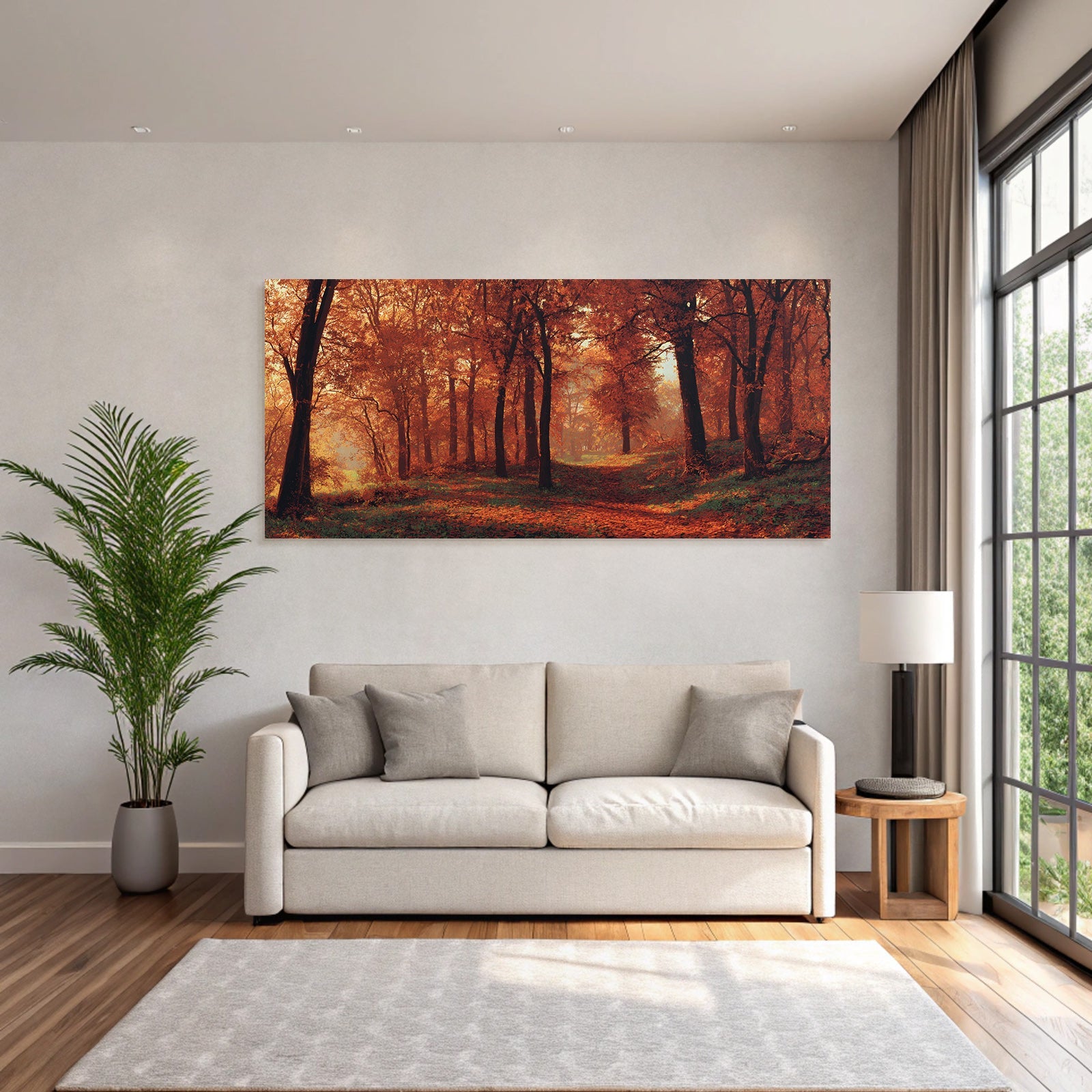 Ruhiger Wald Im Mit Orangen Roten Höhenblättern Optik Natur