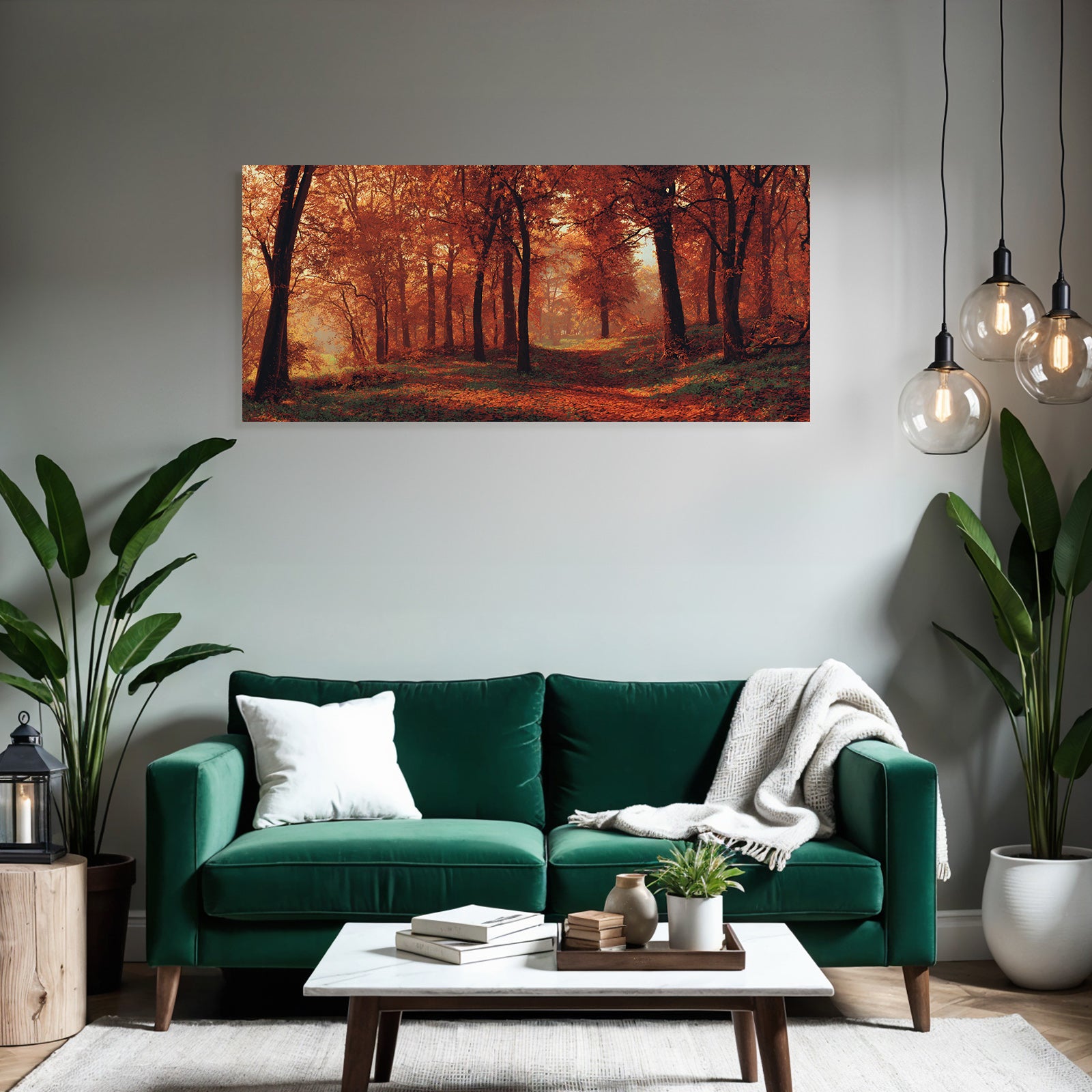 Ruhiger Wald Im Mit Orangen Roten Höhenblättern Optik Natur