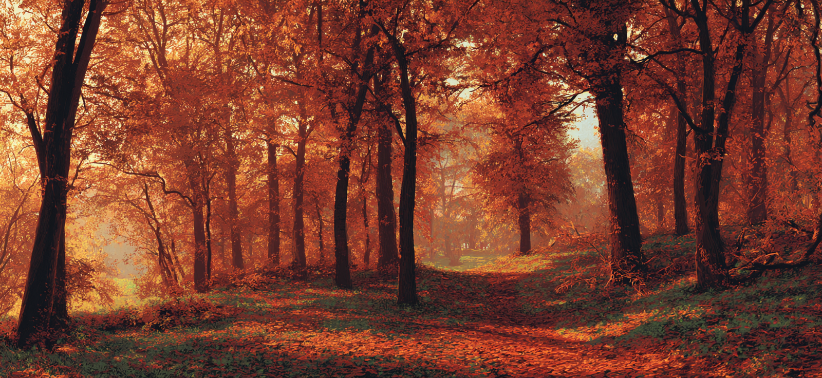 Ruhiger Wald Im Mit Orangen Roten Höhenblättern Optik Natur | Herbst | Jahreszeiten