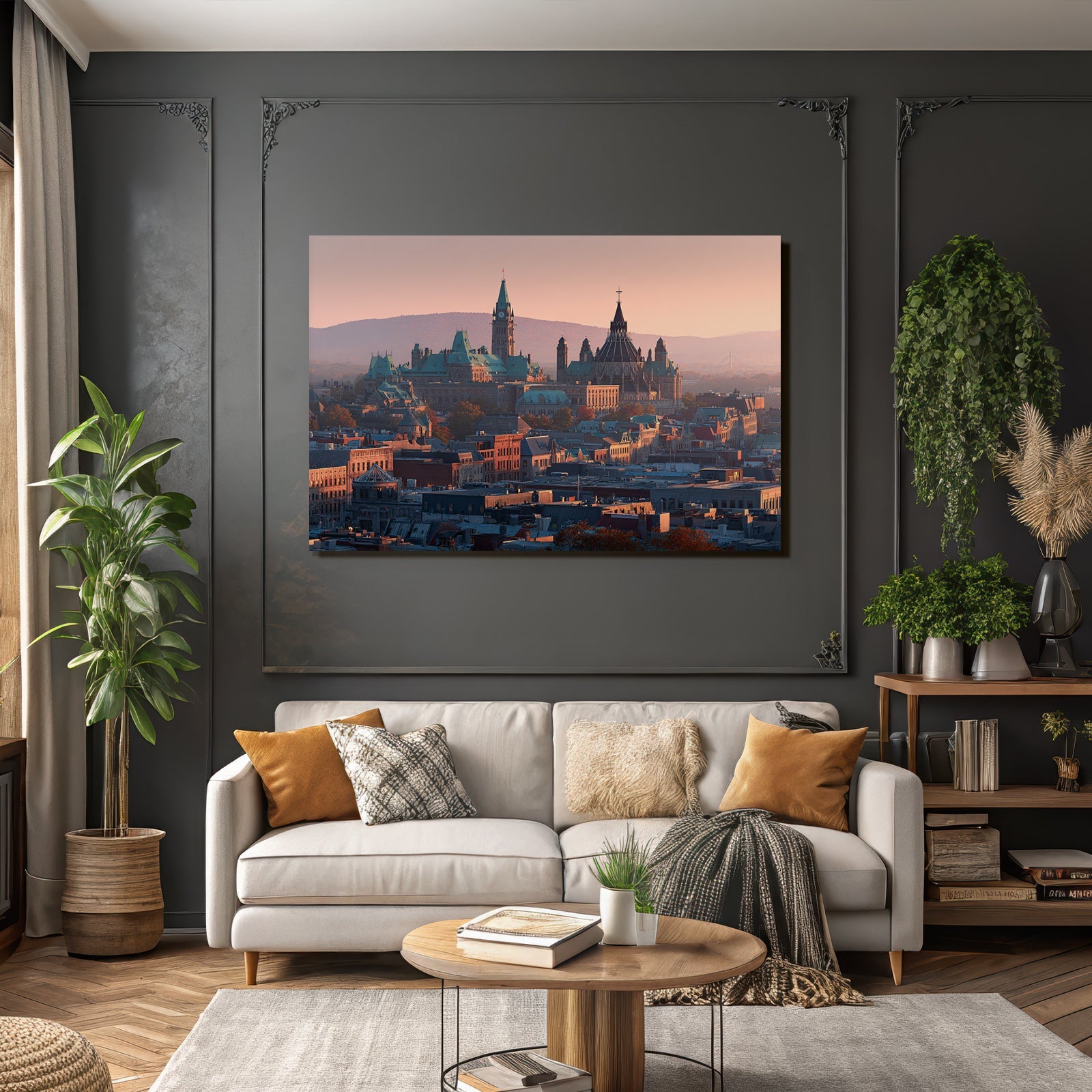 Stadtansicht Mit Historischer Architektur Und Grünen Dächer Sunset