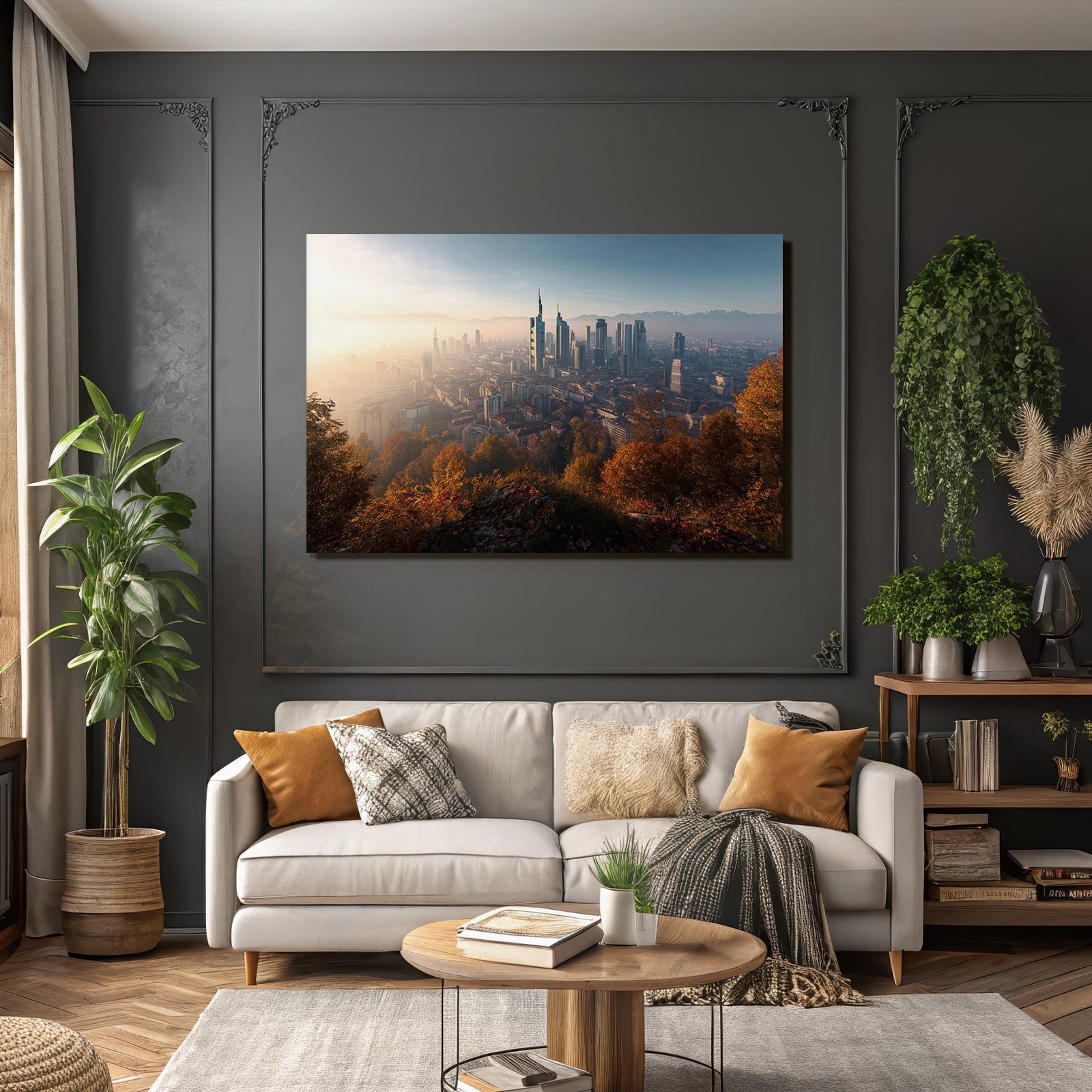 Städtische Skyline Im Mit Modernen Gebäuden Und Bergen