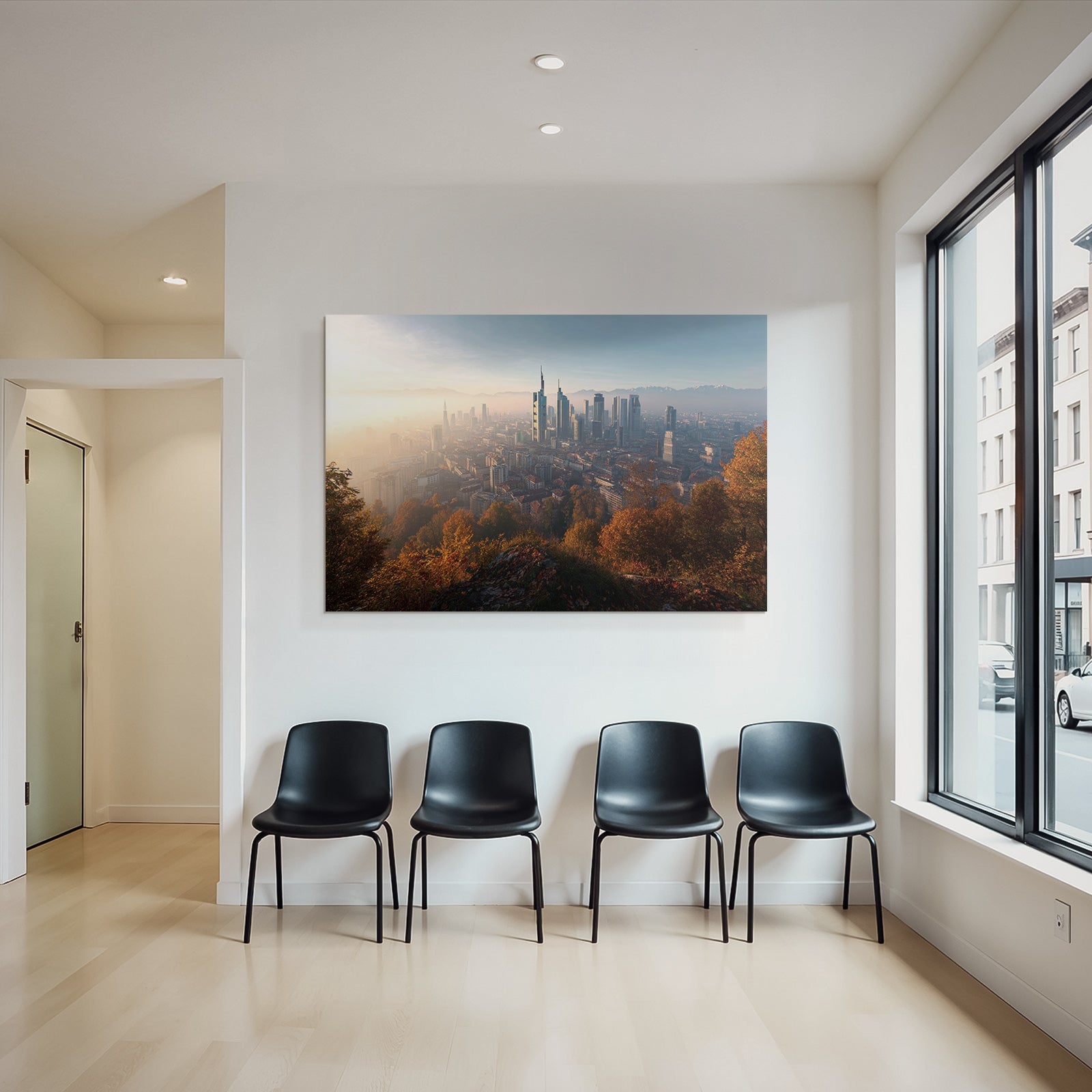 Städtische Skyline Im Mit Modernen Gebäuden Und Bergen