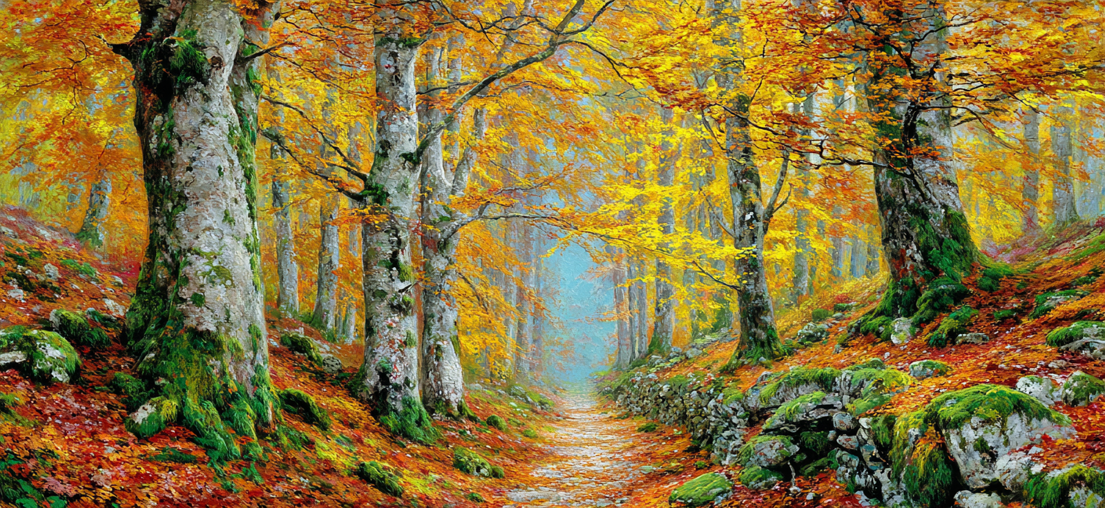 Wald Szene Mit Bunten Blättern Und Wegen | Herbst | Jahreszeiten