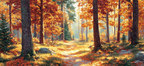 Wald Szene Mit Orangen Und Gelben Blättern Und Einem Windenden Weg | Herbst | Jahreszeiten