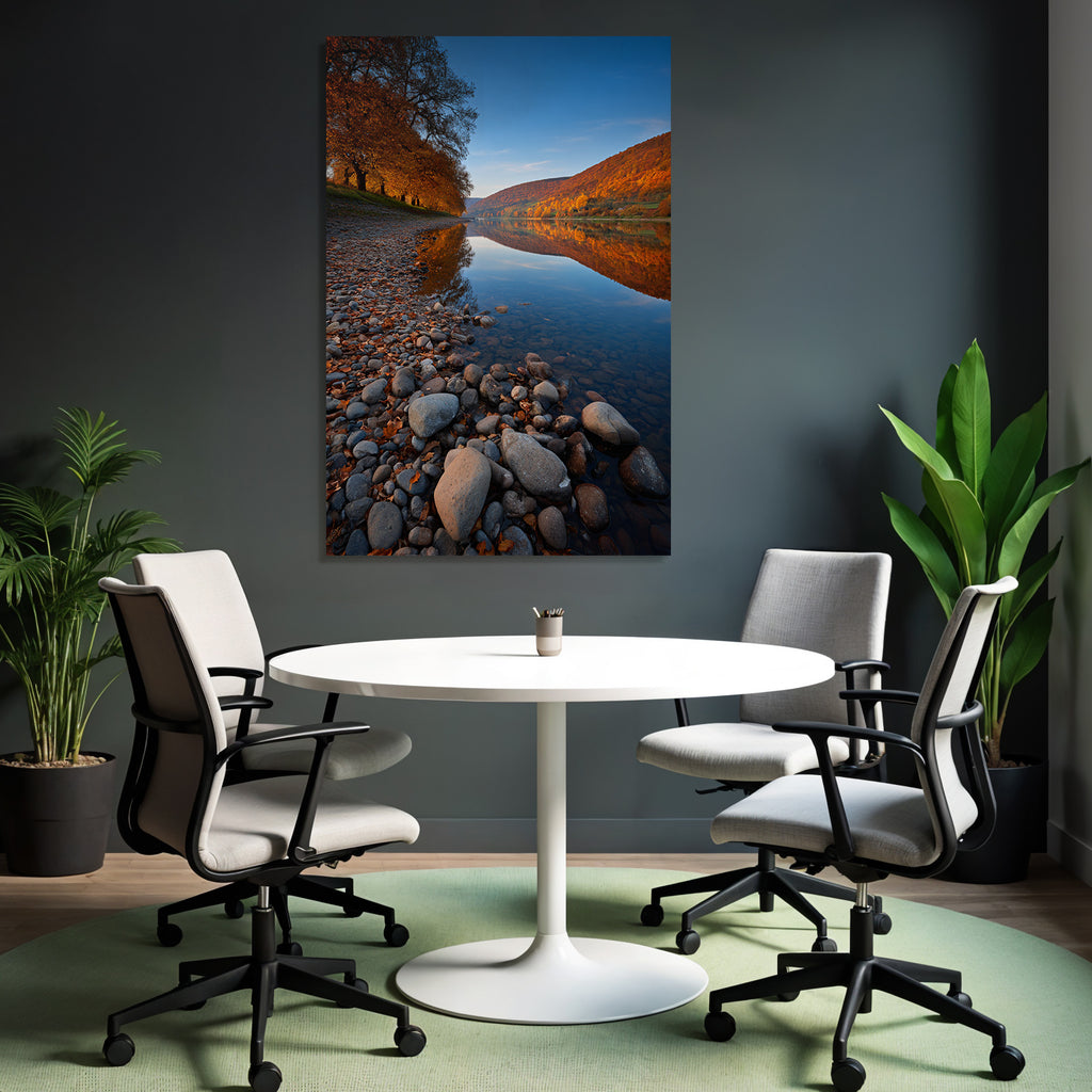 Friedliche Landschaft Riverbank Herbst Reflexionen Sonnenaufgangsunset