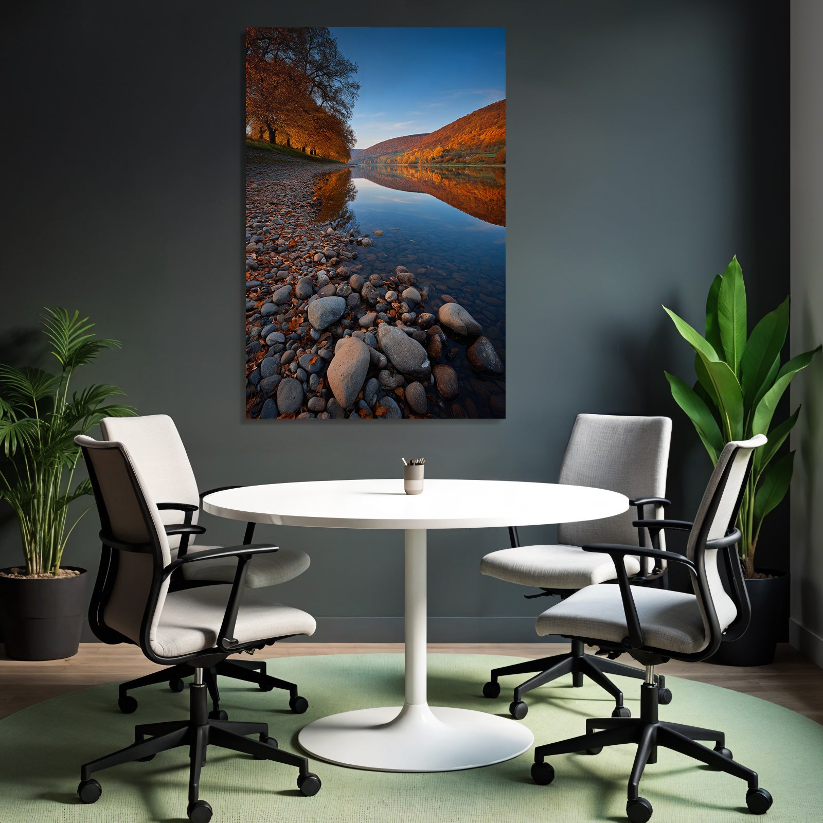 Friedliche Landschaft Riverbank Herbst Reflexionen Sonnenaufgangsunset