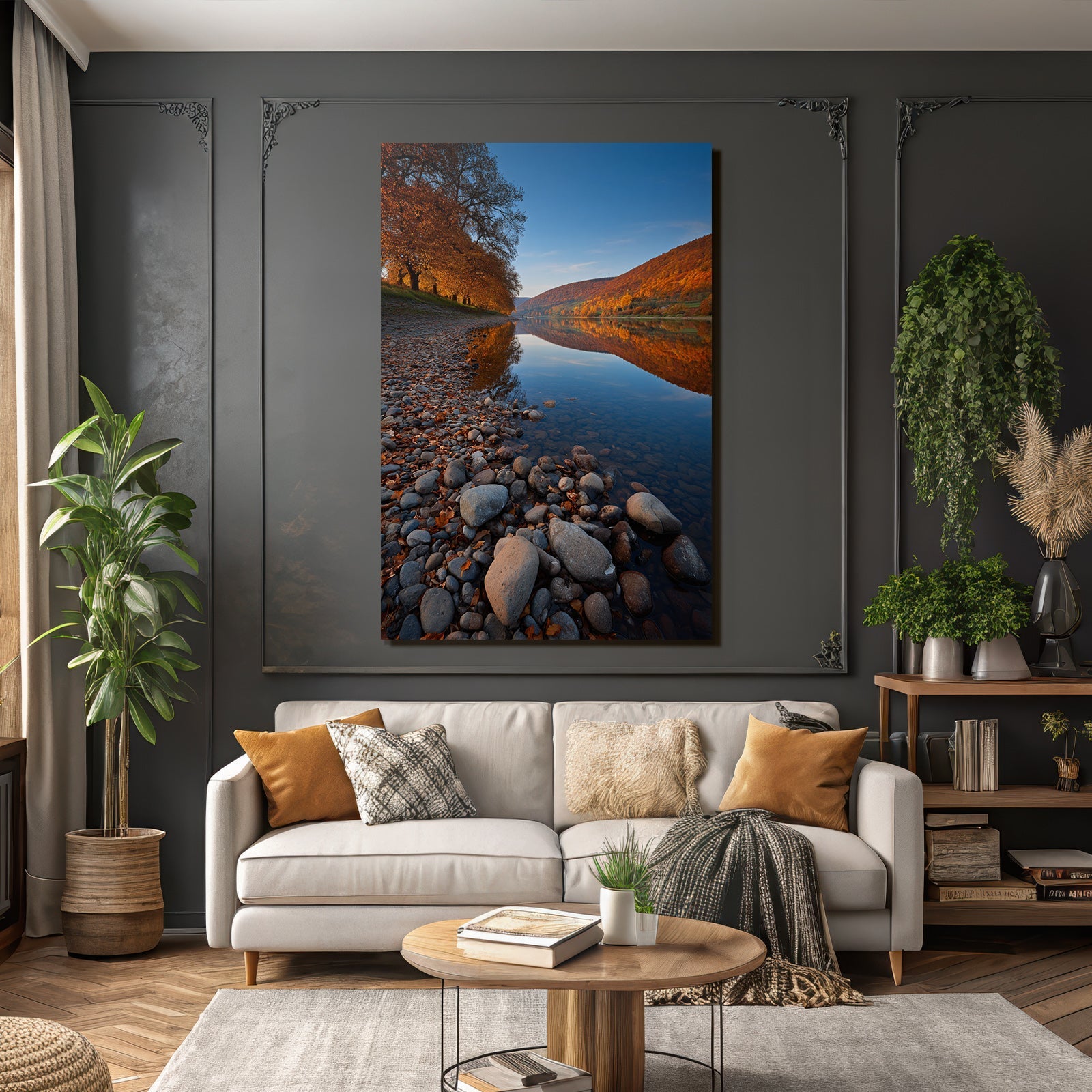 Friedliche Landschaft Riverbank Herbst Reflexionen Sonnenaufgangsunset